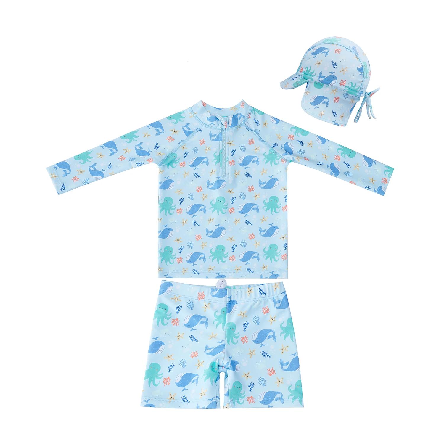 1 Big Softies 3 PC Long Sleeve Rashie, Shorts & Hat, Whale BLUE WHALE, 1 of 7