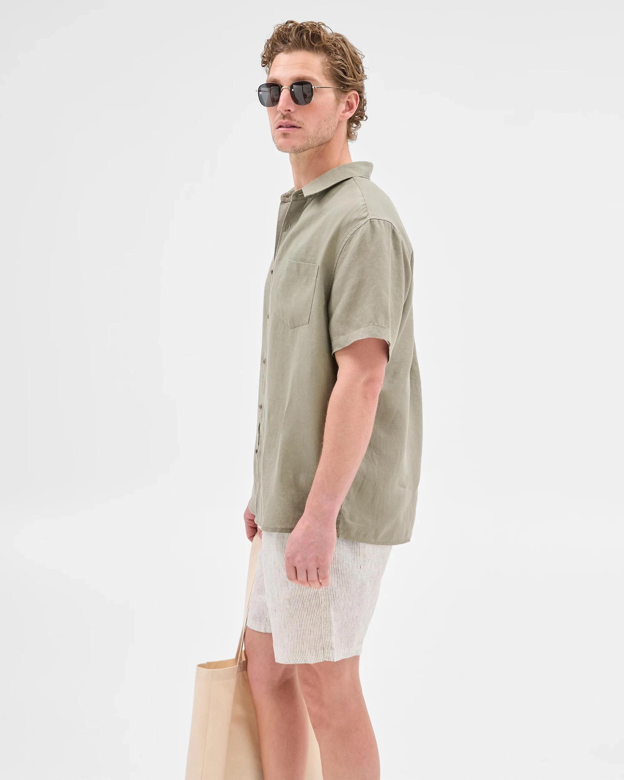 4 Target Man European Linen Short Sleeve Shirt KHAKI, 4 of 5