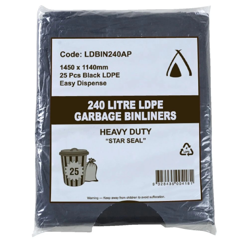 2 Tailored Packaging All Purpose Bin Liners 240L 100 Pack Black, 2 of 2