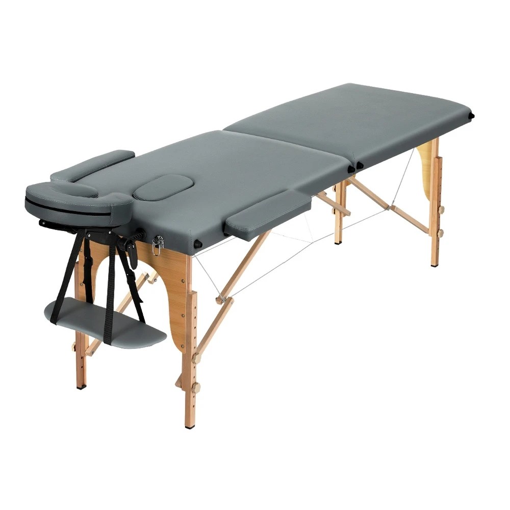 1 Zenses Massage Table 56cm Portable 2 Fold Wooden Beauty Bed - Grey, 1 of 6