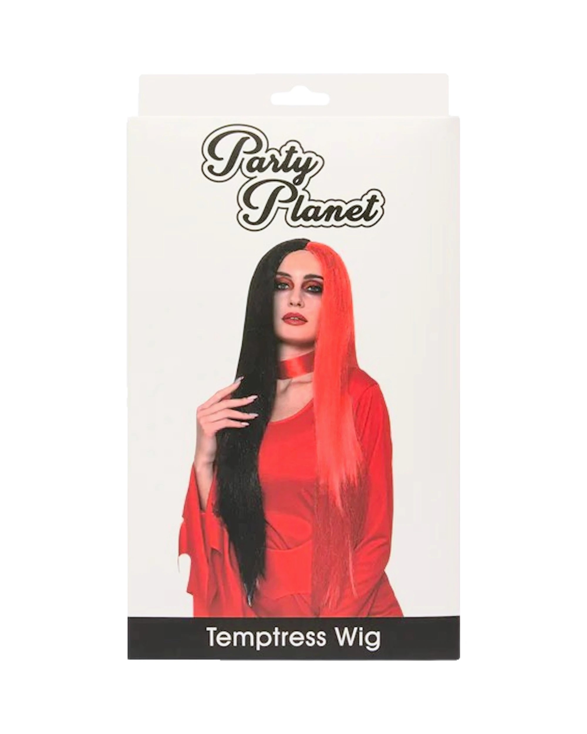 2 Party Planet Adult Long Black and Temptress Wig - One Size - Red, 2 of 3