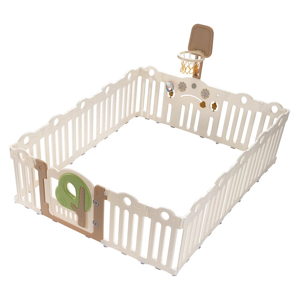1 Playpals Kids Playpen 18 Panels Foldable Baby Safety Gate with Basketball Hoop - Multi, 1 of 3
