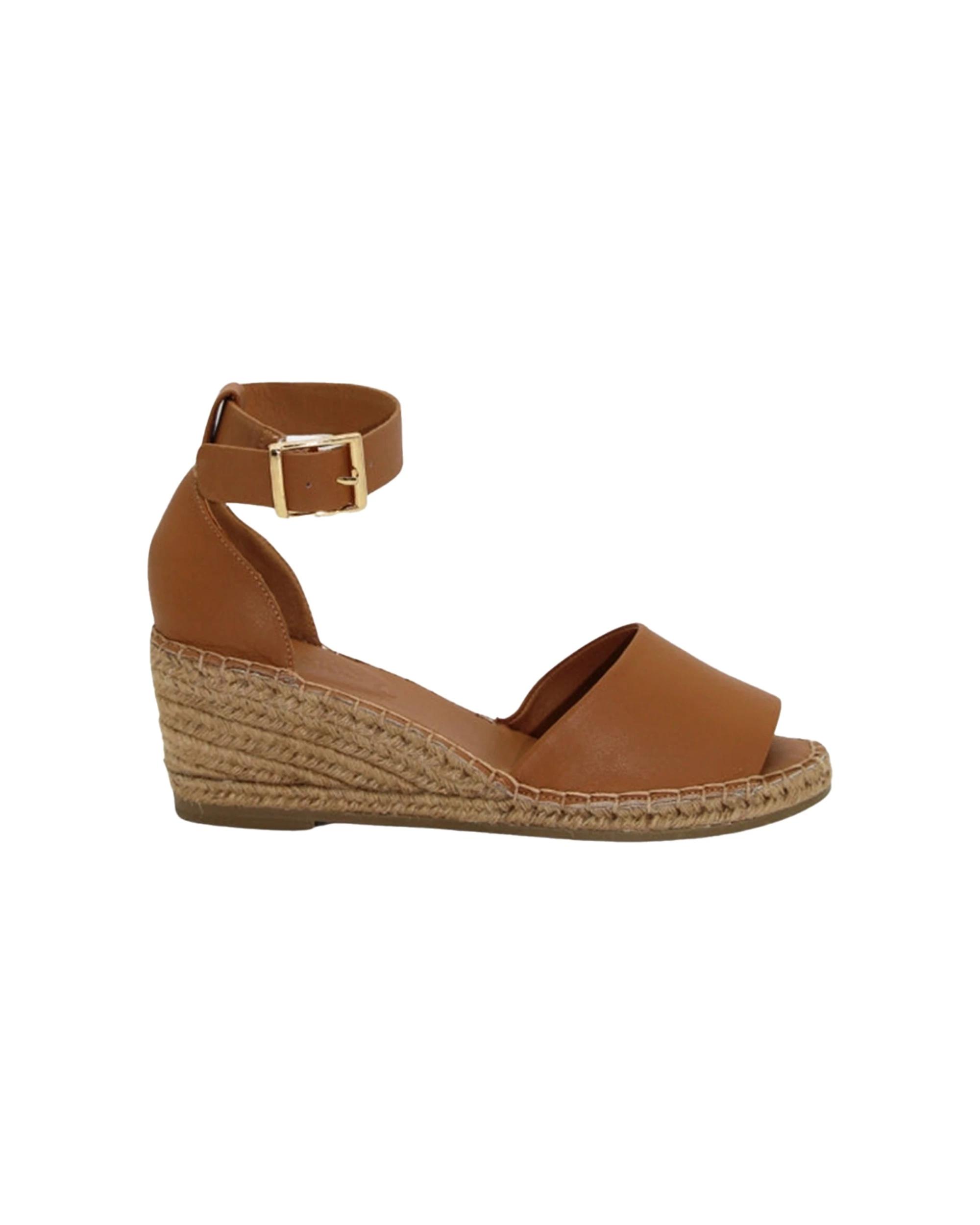 1 Human Shoes Helene Women's Leather Espadrille Wedge Sandal Black TAN, 1 of 4
