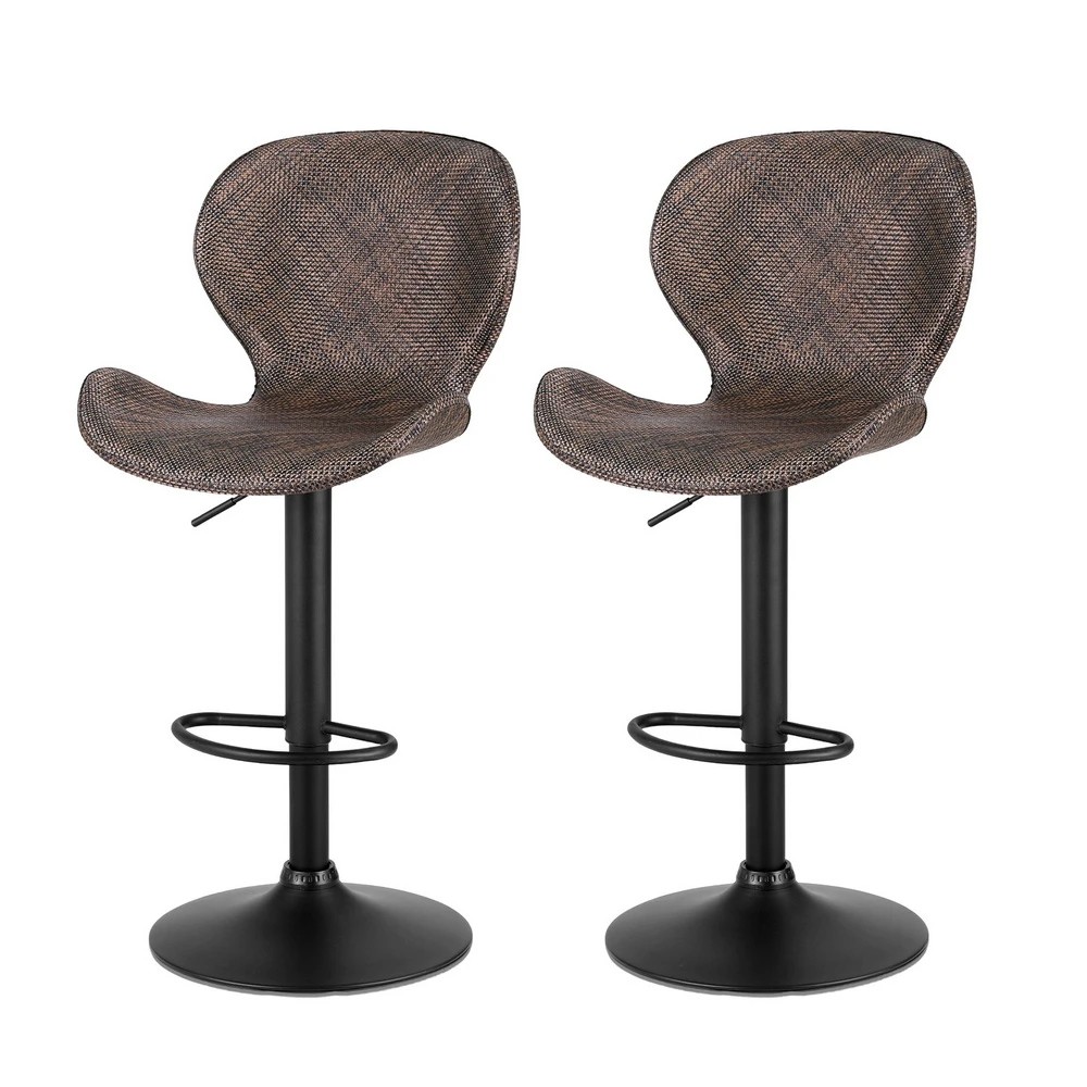 1 Artiss 2x Bar Stools Kitchen Swivel Gas Lift Counter Chair Wing PE Rattan - Brown, 1 of 6