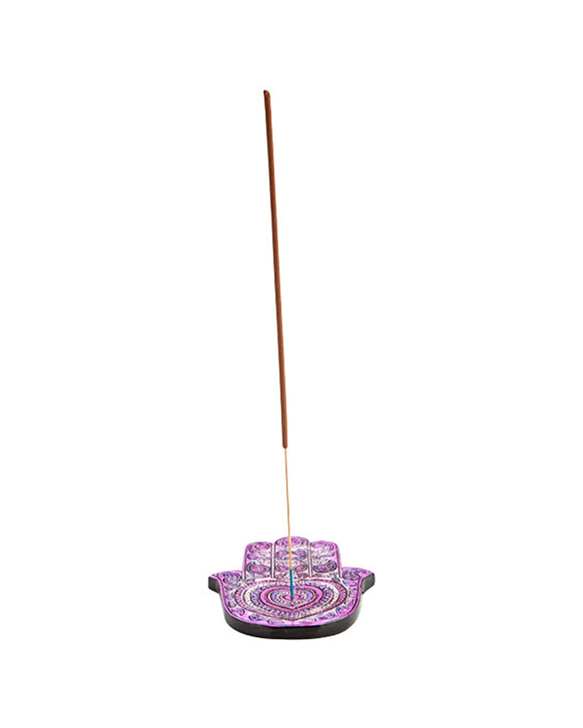 2 MDI Flat Incense Burner & Stick Holder Hamsa Heart 12.5x9cm - Purple, 2 of 2