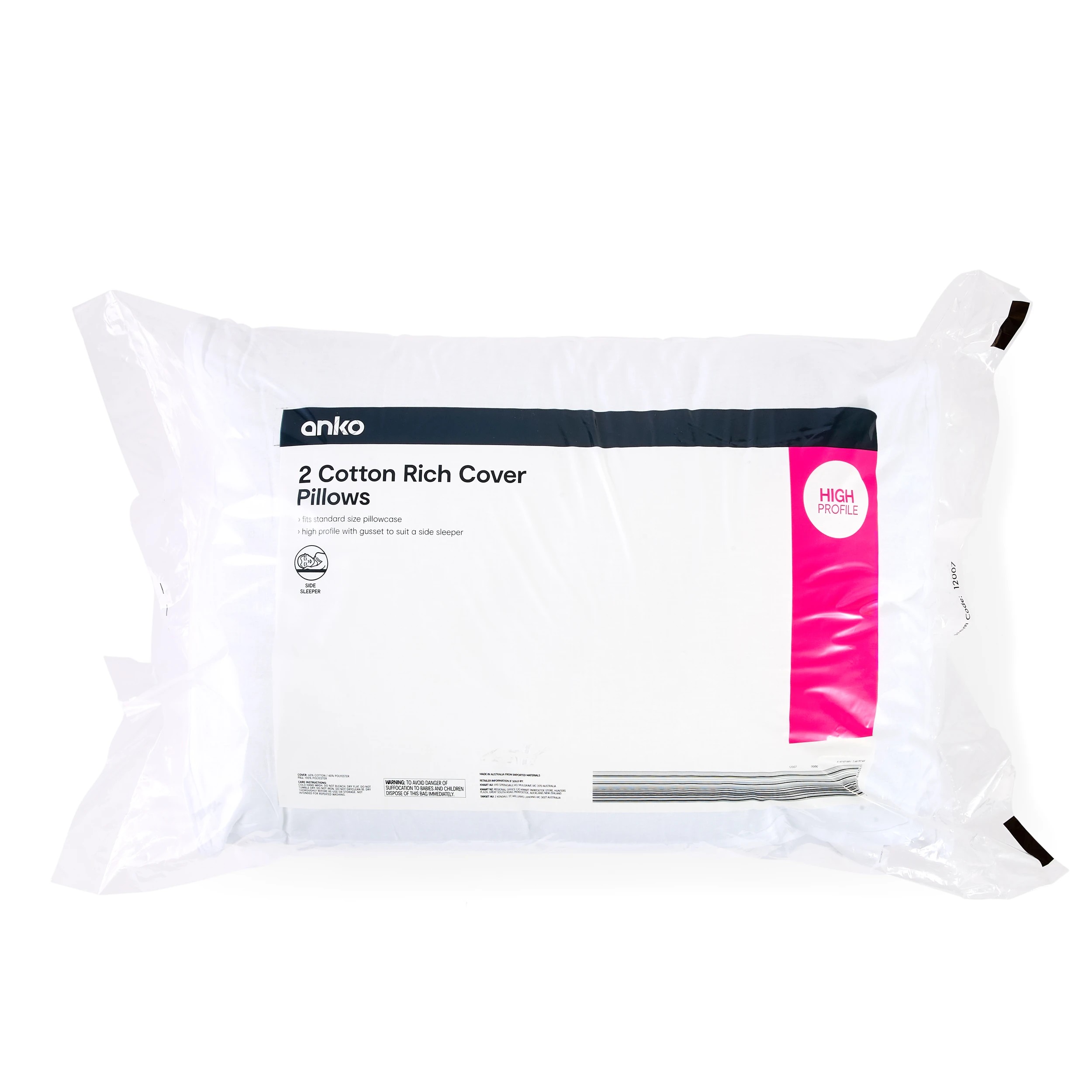 1 2 Pack Cotton Rich Cover Pillows - High Profile, White, 1 of 6