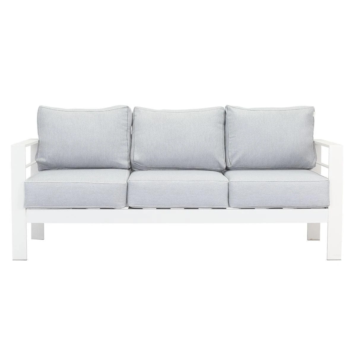 3 Moda Living Paris 3 Seater White Aluminium Outdoor Sofa Lounge with Arms - Light Grey Cushion - White, 3 of 5