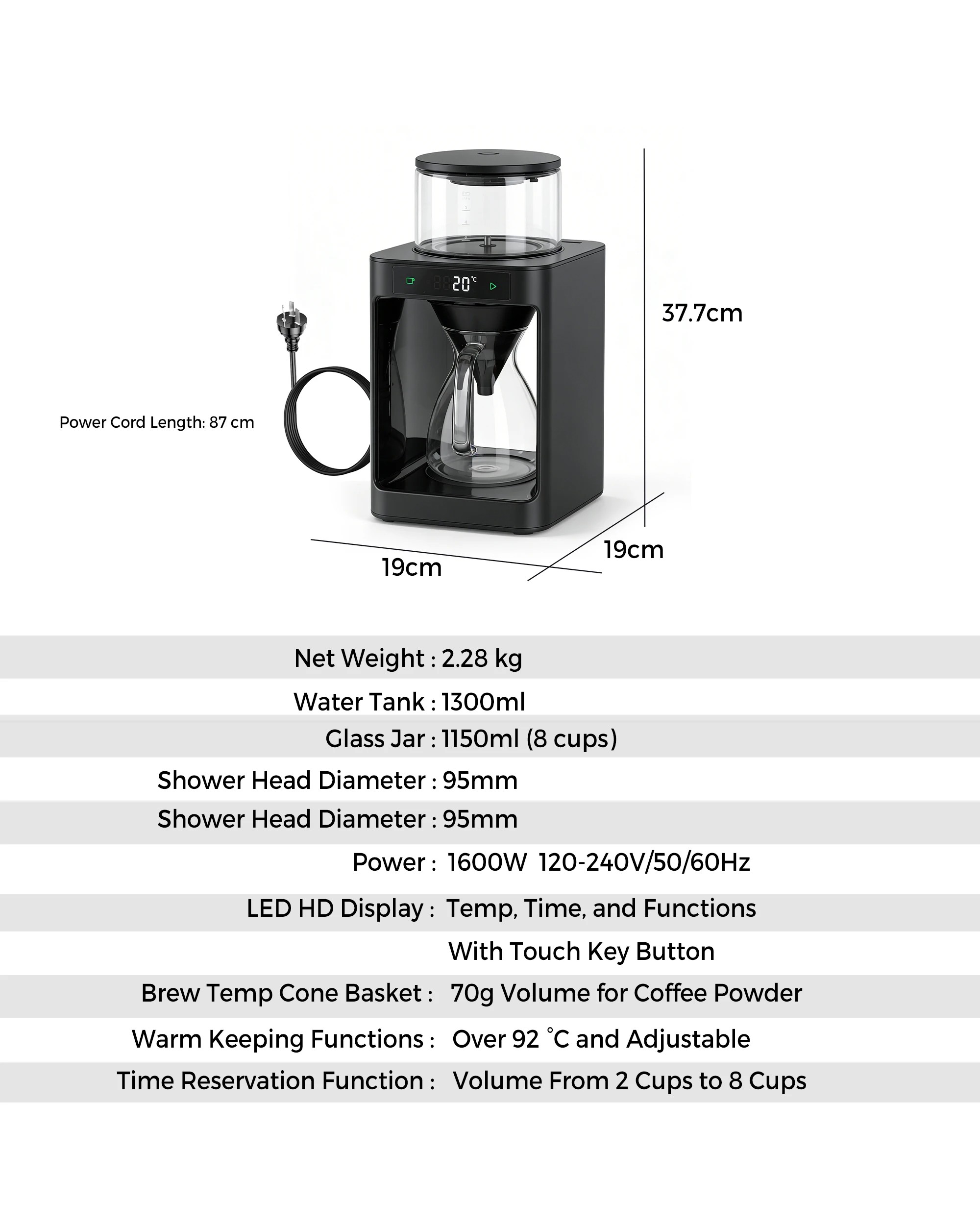 7 Advwin 8 Cup Drip Coffee Maker - Black, 7 of 7