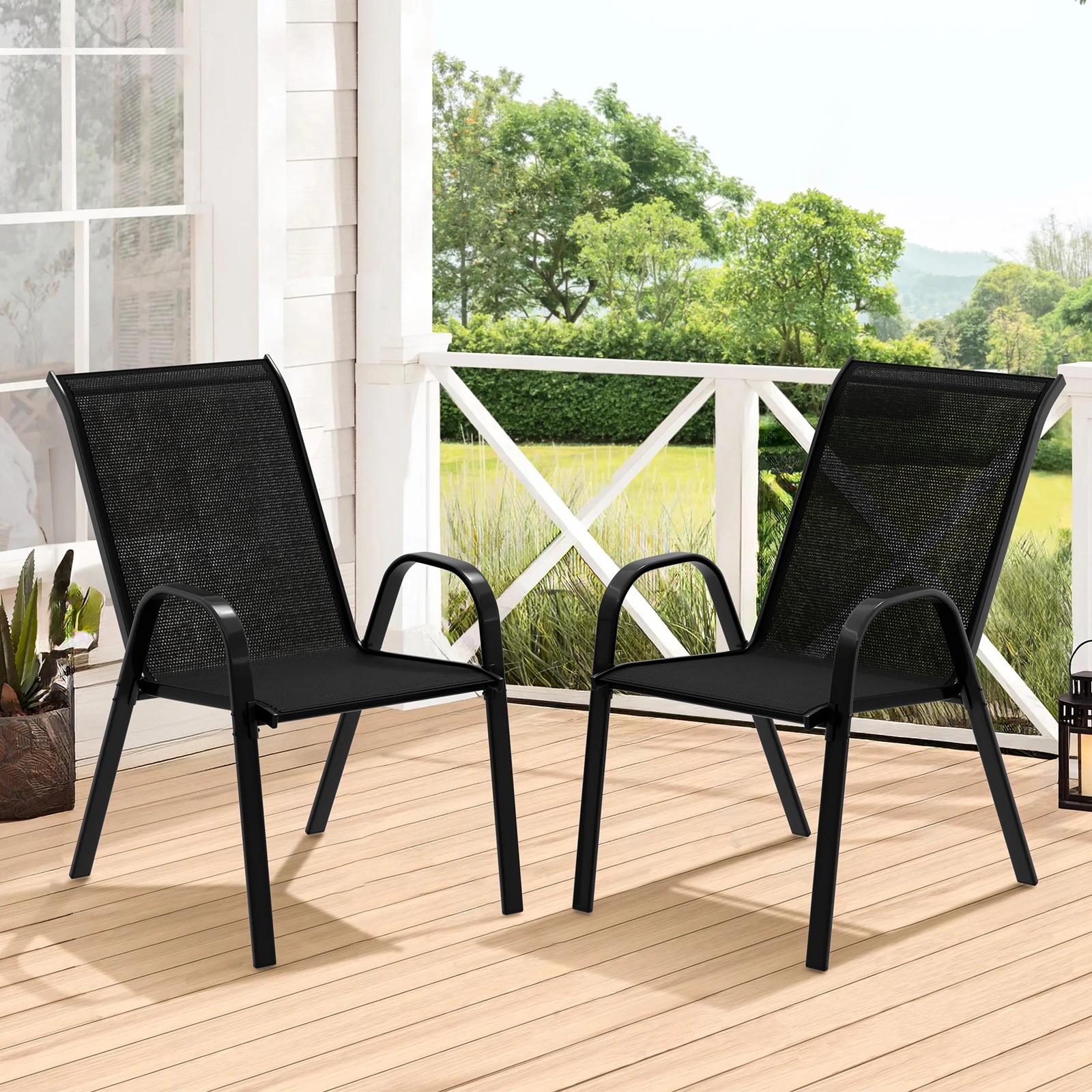 2 Alfordson 2x Outdoor Lounge Chairs Patio Dining Furniture Garden Stackable - Black, 2 of 10