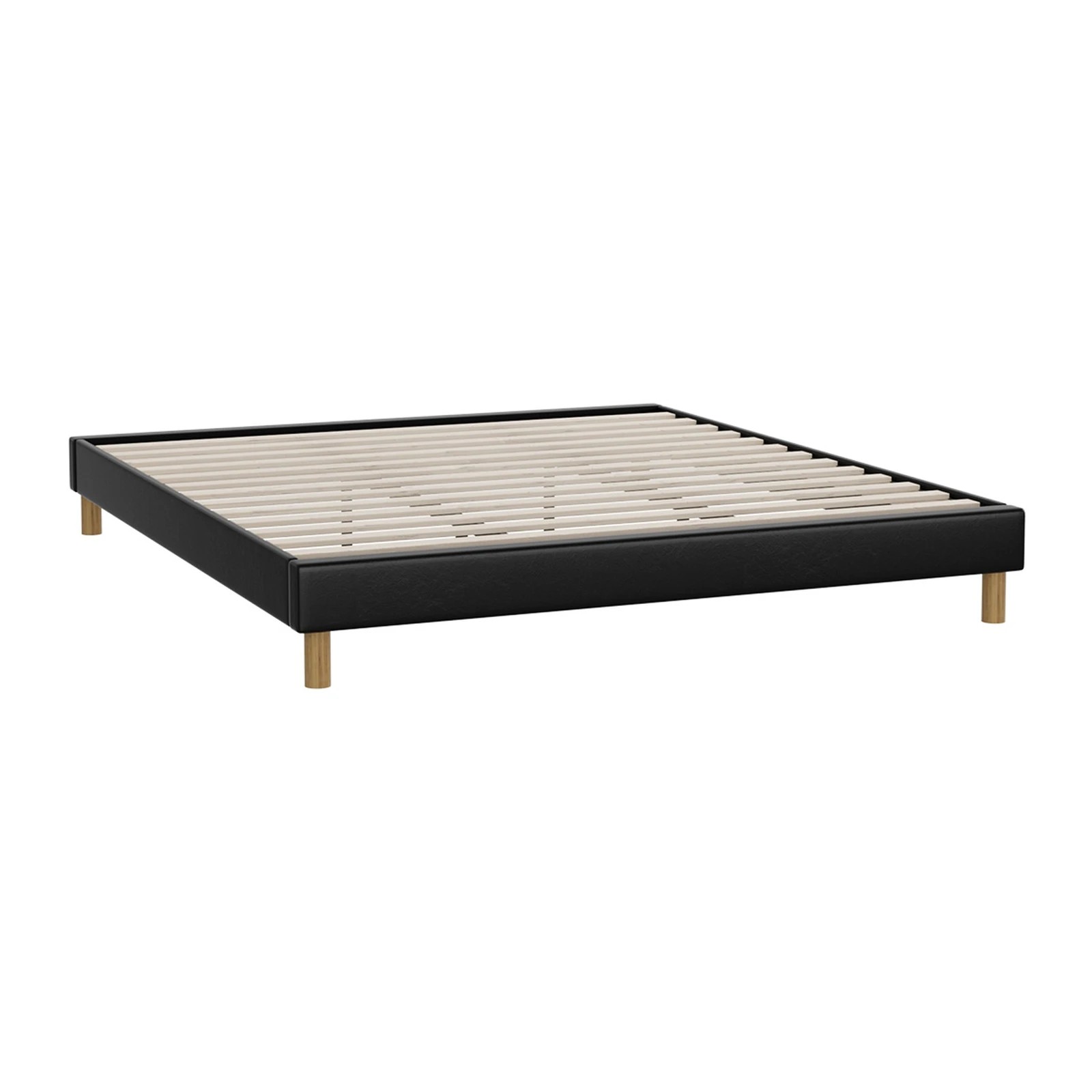 1 Oikiture Bed Frame King Size Bed Base PU Leather - Black, 1 of 9