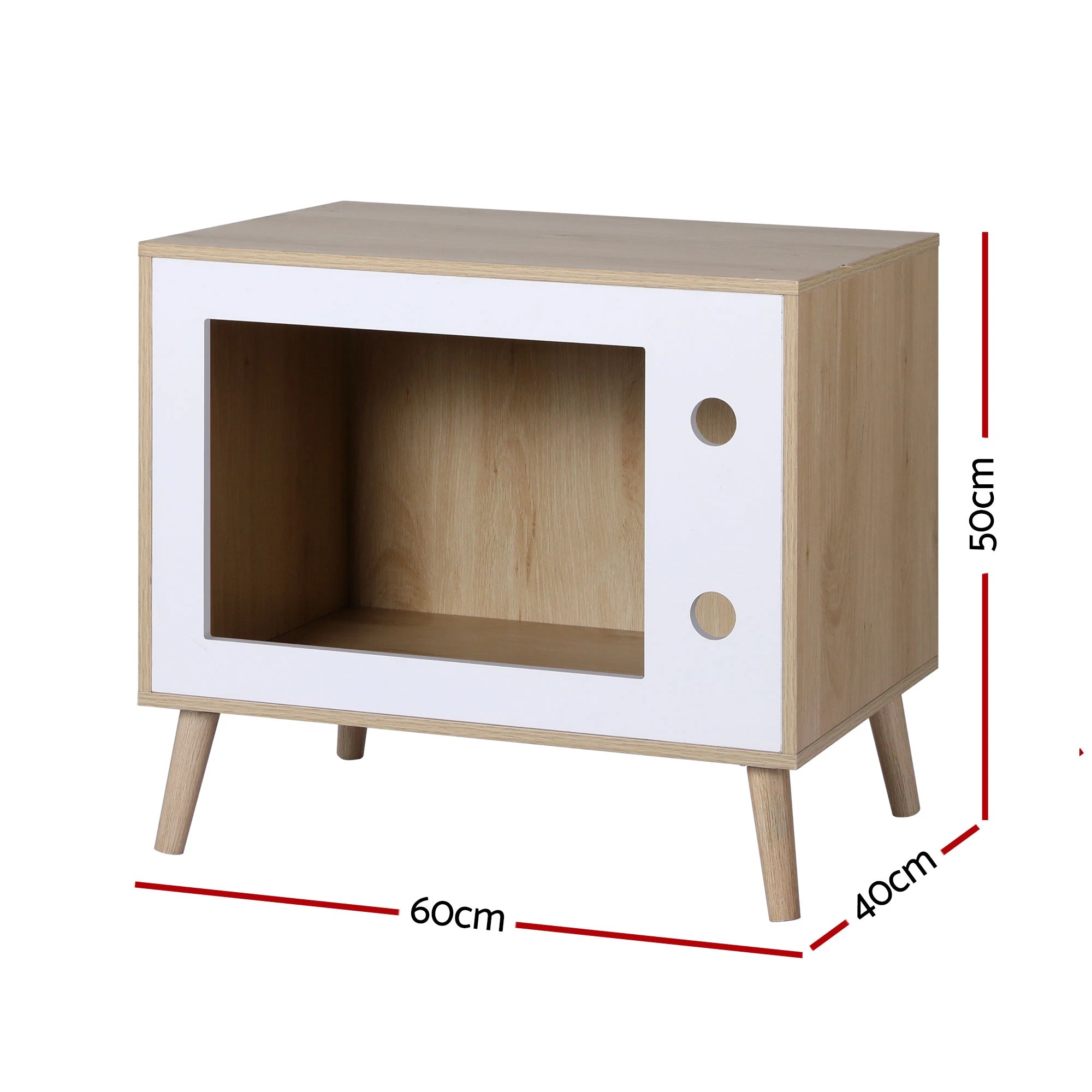 2 Artiss Cat Nest House Bedside Table Solid Wood Storage Cat Bed 60cm - Natural, 2 of 7