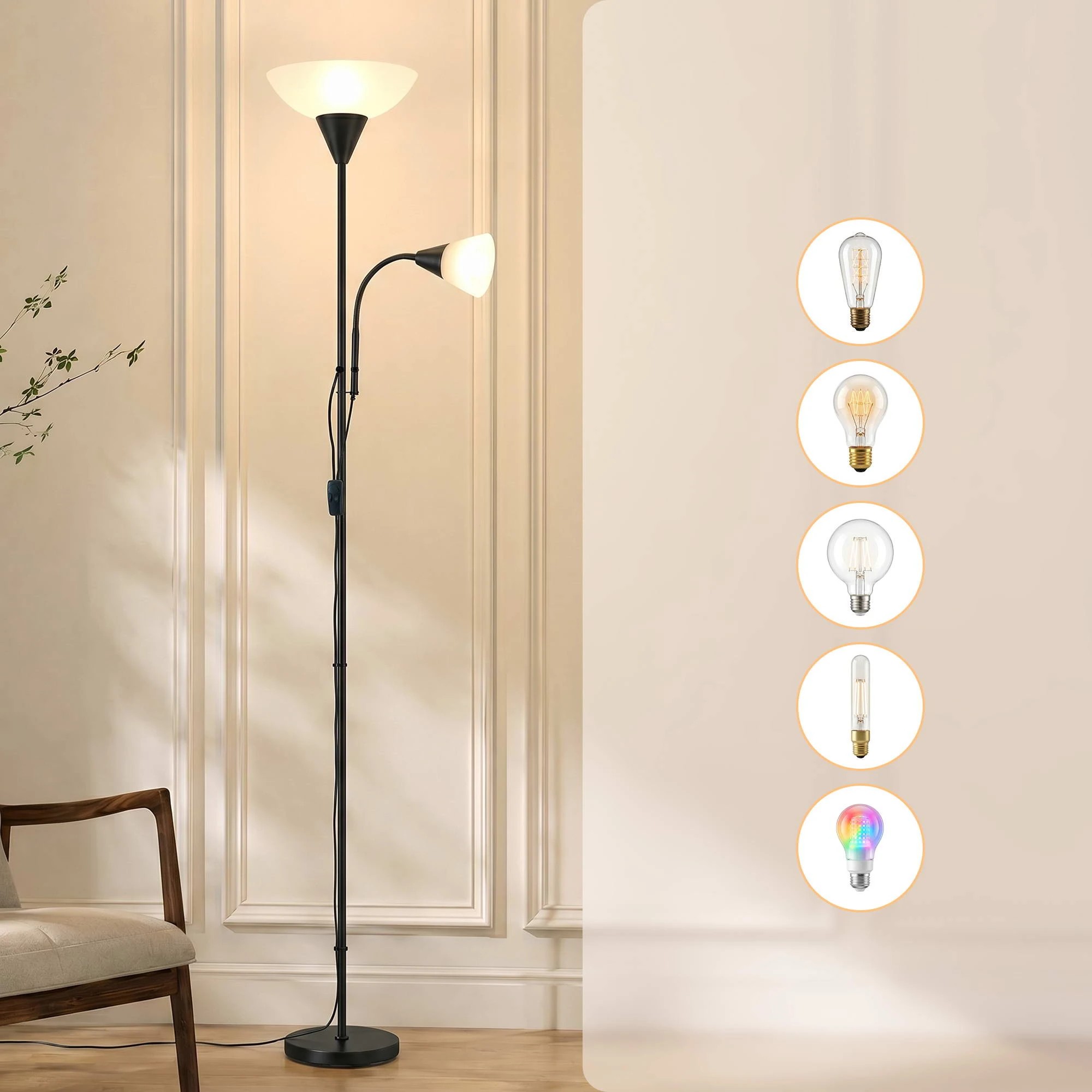 1 Artiss Floor Lamp Mother and Child Modern Home Living Room Office Reading - Black, 1 of 7