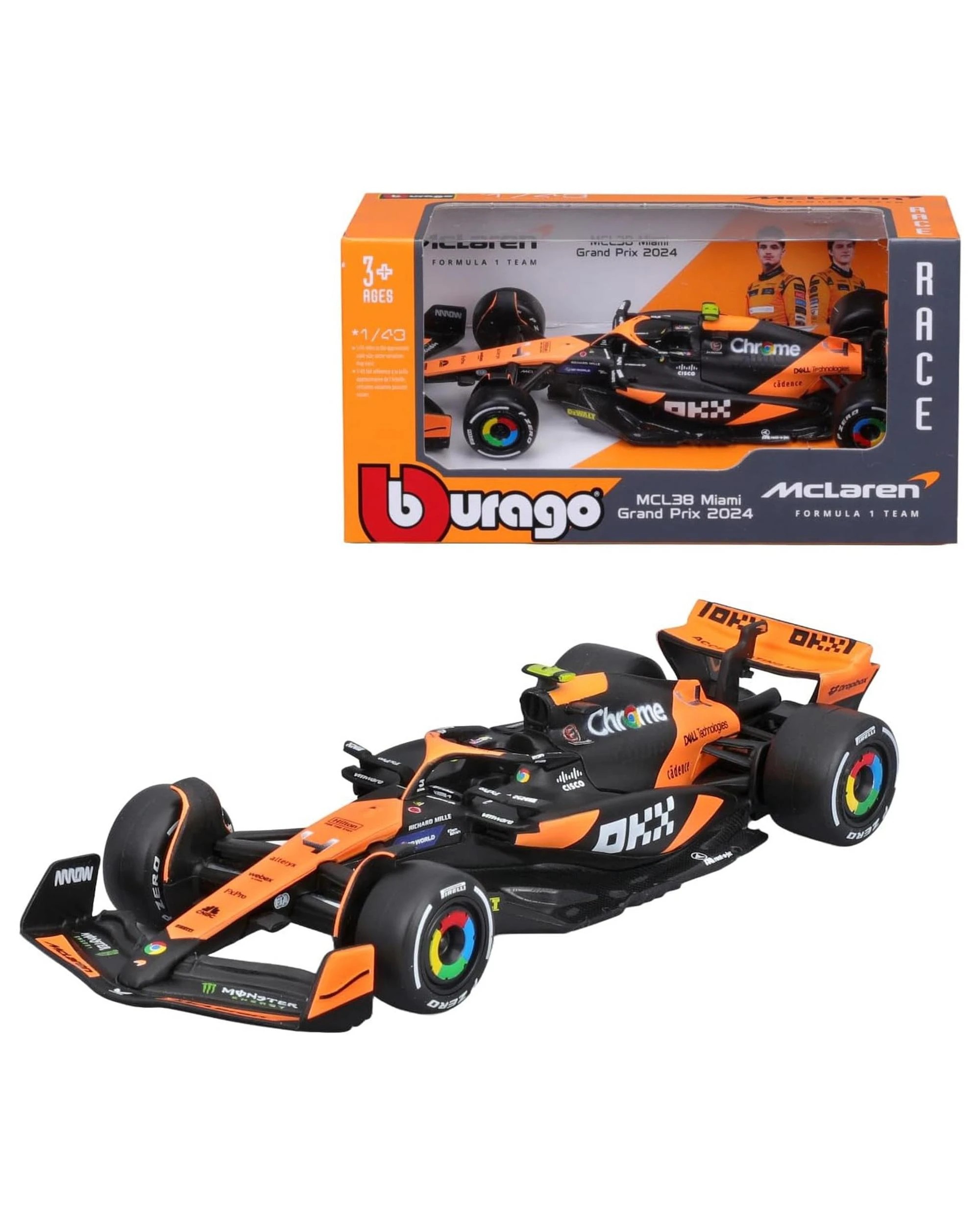 1 Bburago Formula Racing 2024 F-1 McLaren MCL38 #4 Lando Norris WB 1:43 Scale Diecast Vehicle, 1 of 6