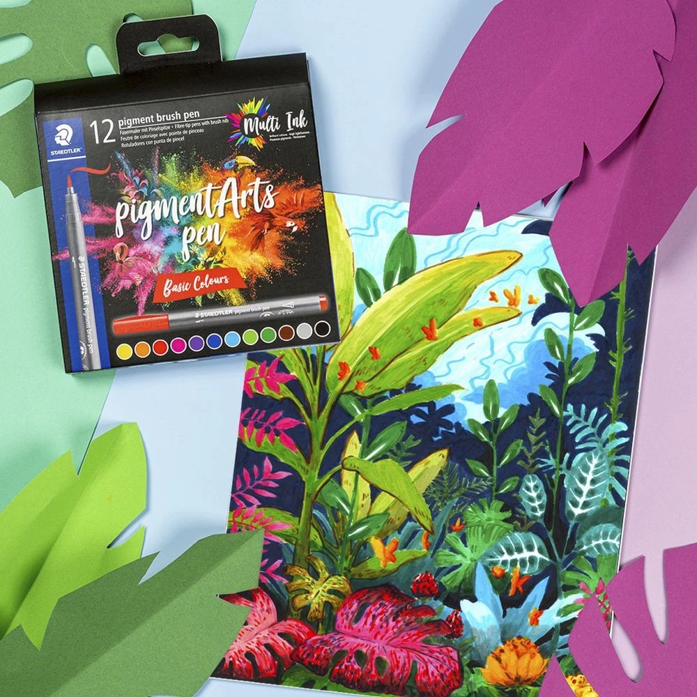 2 Staedtler Pigment Arts Brush Pens Basic Colours 12 Pack, 2 of 2