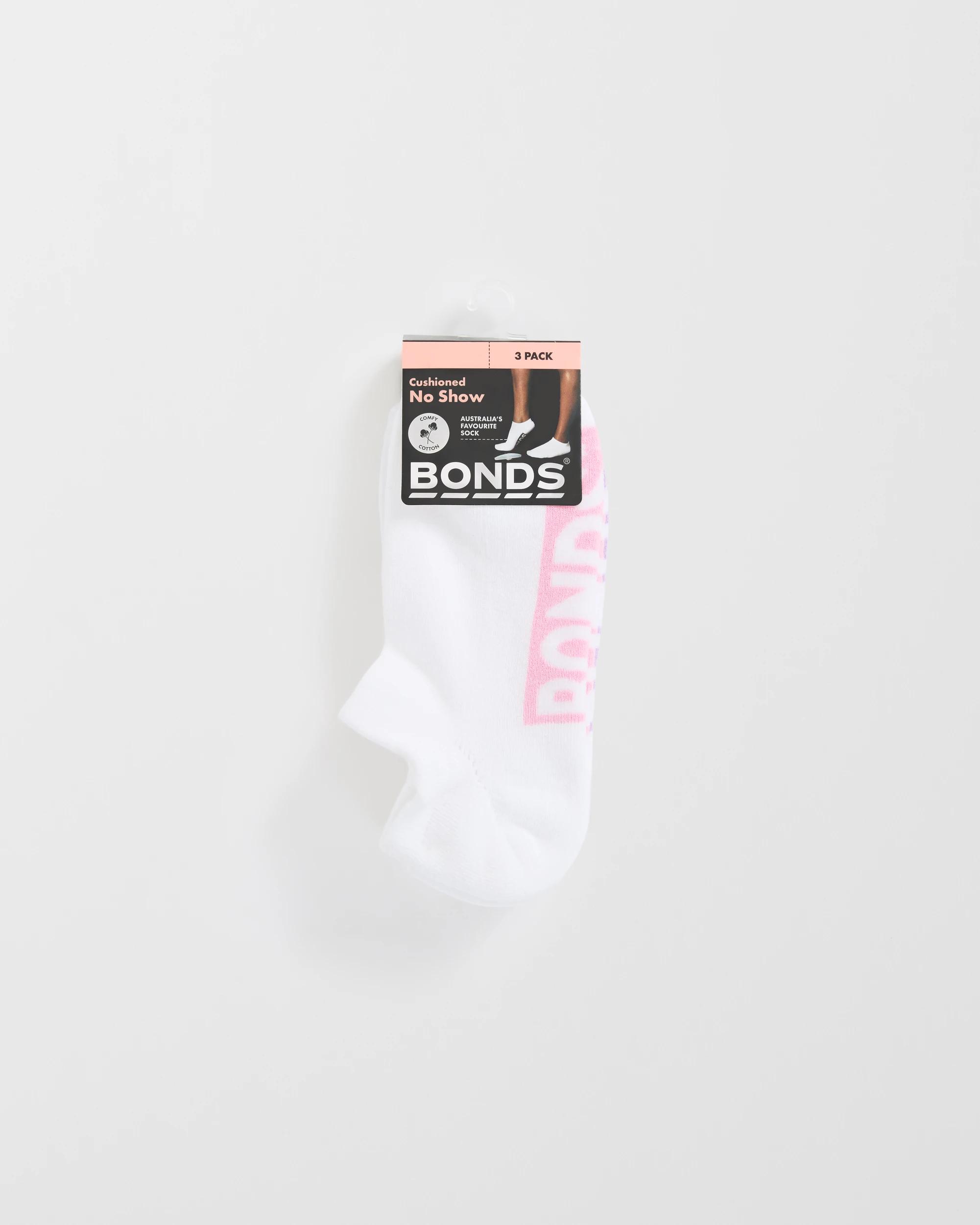 3 Women's Cotton Blend Logo Cushioned No Show Socks 3 Pack - Bonds WHITE, 3 of 3