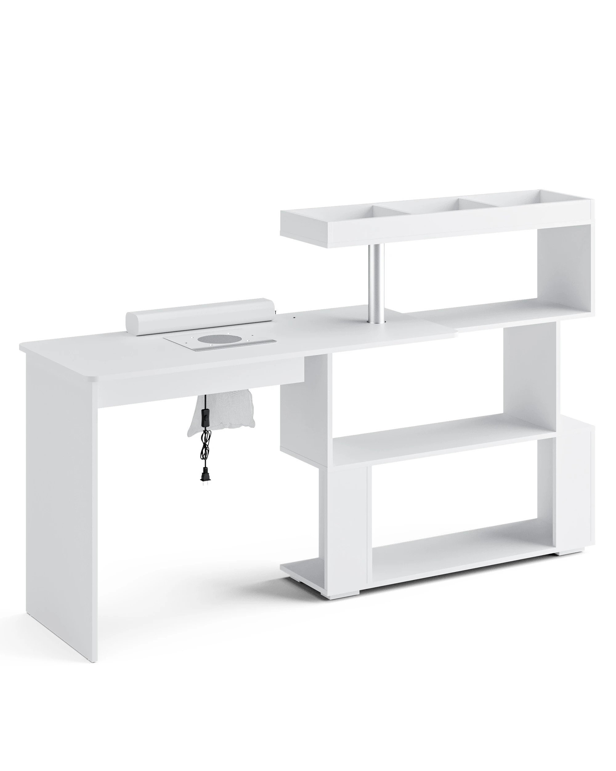 4 Advwin Manicure Table Dressing Nail Tech Desk with Dust Collector Rotating Reversible L-Shaped Salon Workstation - White, 4 of 8