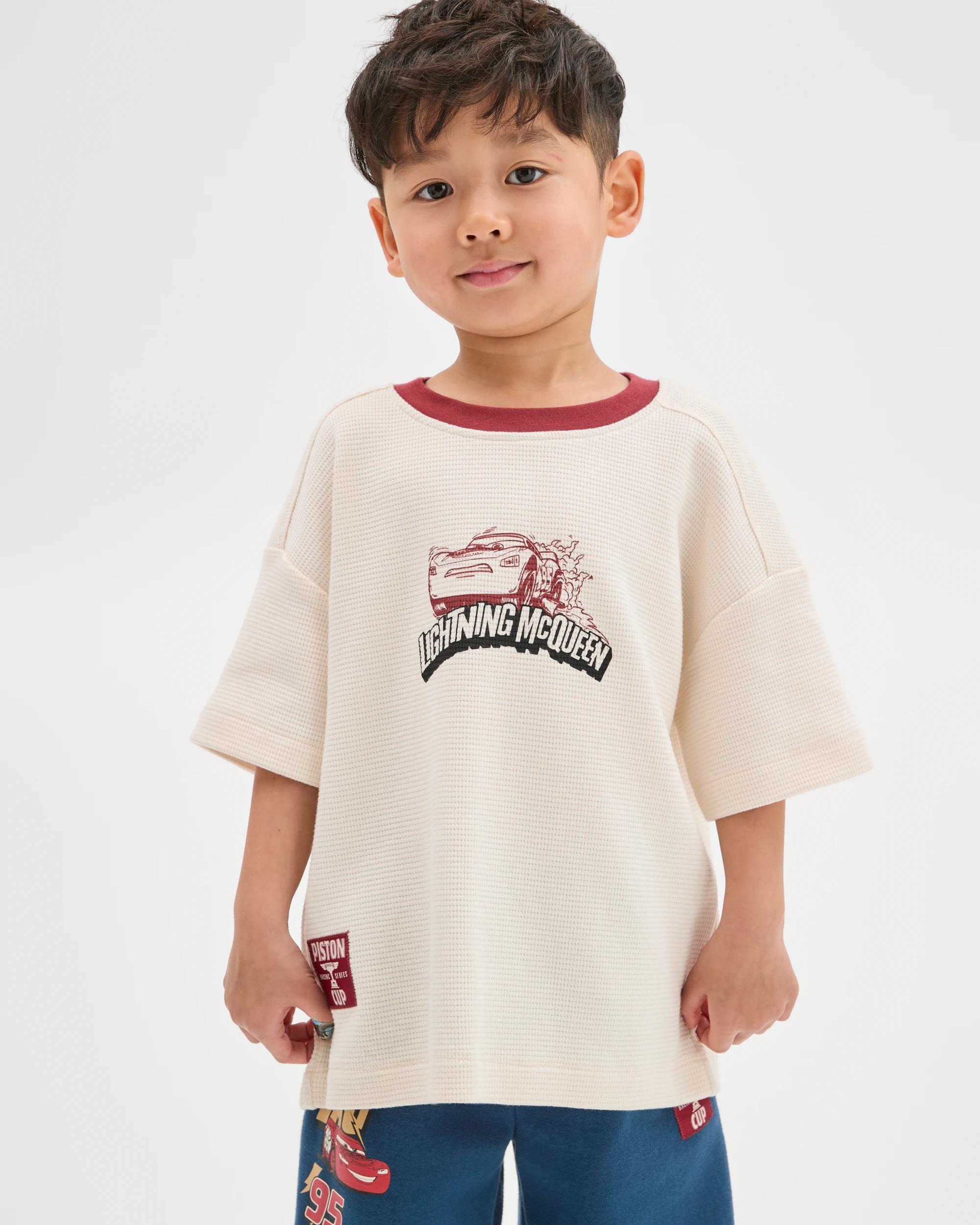 2 Disney Pixar Cars Australian Cotton Waffle T-Shirt CREAM, 2 of 7