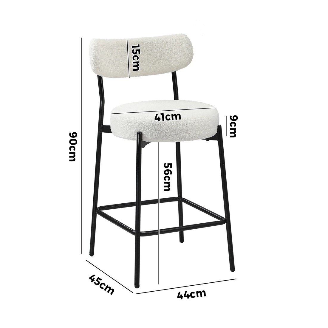 10 Oikiture 2x Bar Stools Kitchen Dining Chairs Counter Stool Boucle
 - White, 10 of 10