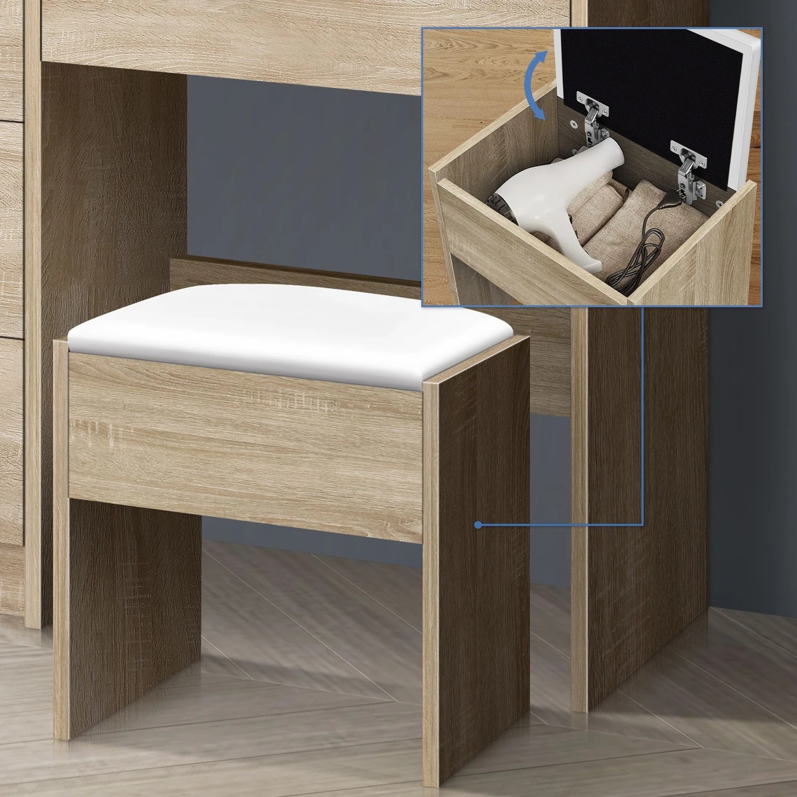 5 Alfordson Dressing Table Stool Set Makeup Vanity Desk LED 10 Bulbs - Oak, 5 of 10