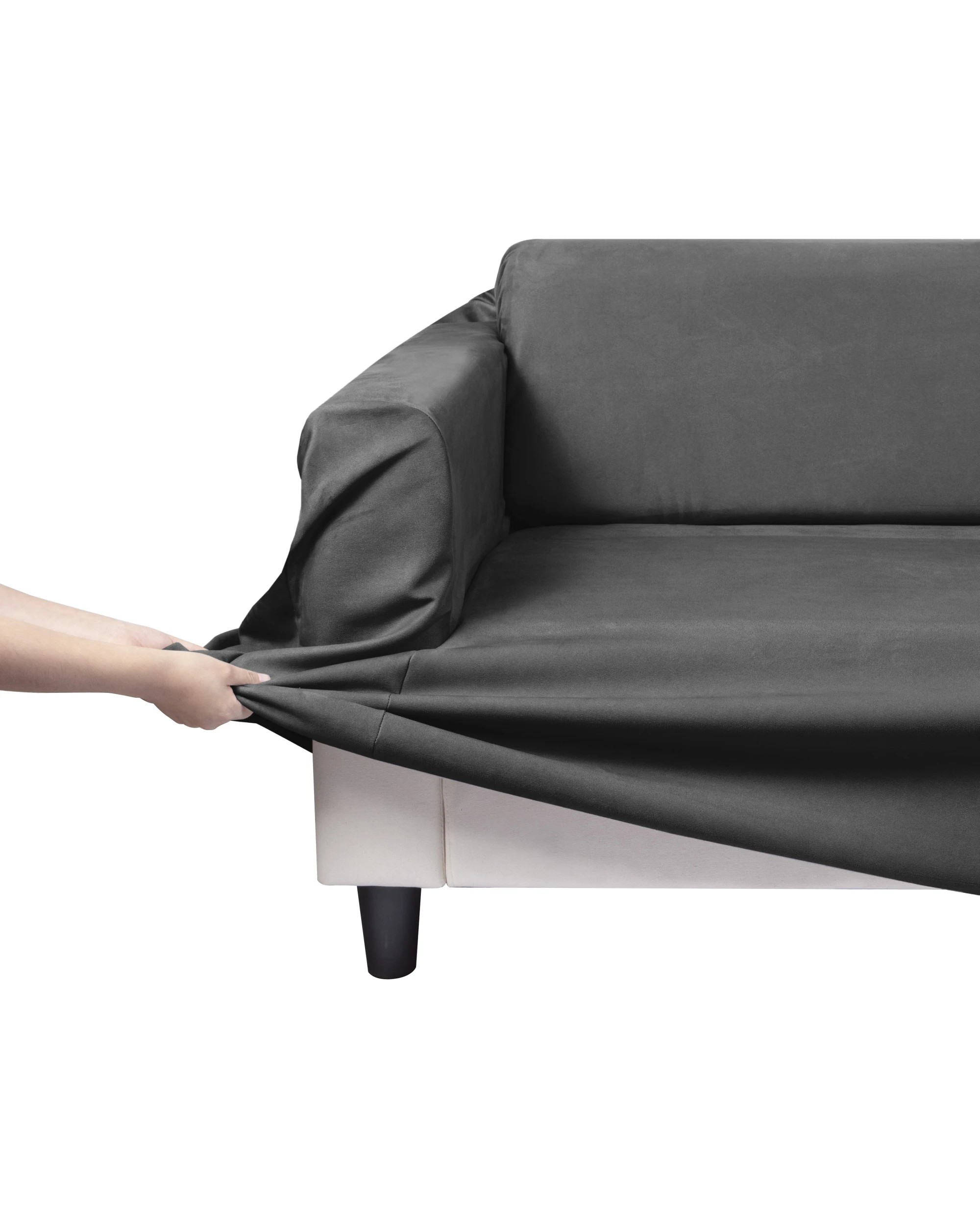 3 Sherwood Home Premium Faux Suede 2 Seater Couch Sofa Cover - Charcoal, 3 of 4