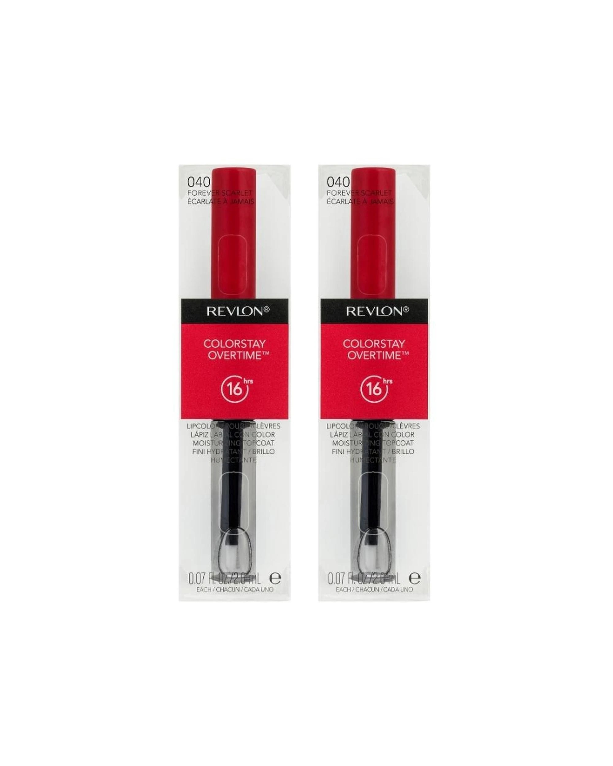 1 2 x Revlon Colorstay Overtime Lipcolor 2mL - 040 Forever Scarlet - Red, 1 of 2