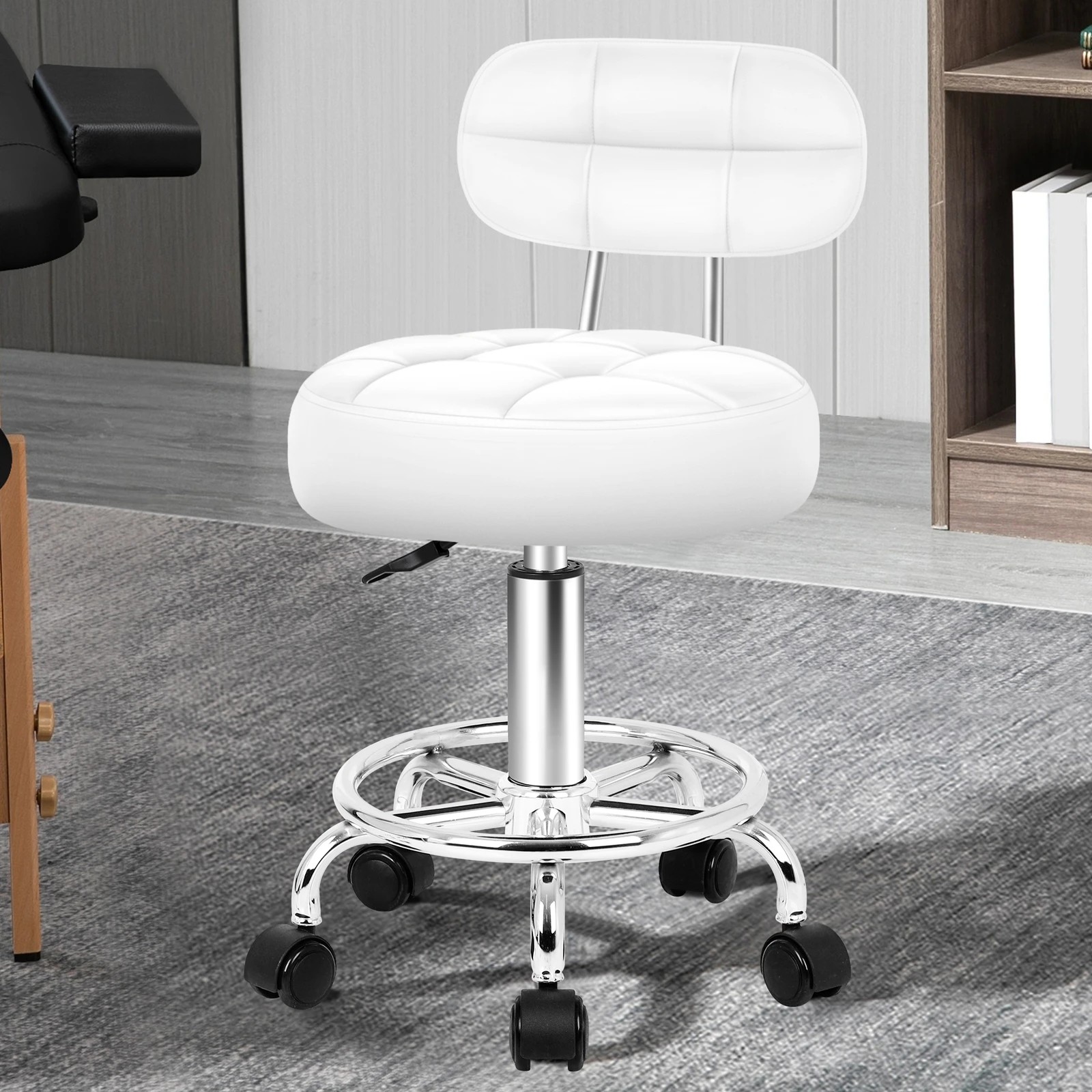 2 Alfordson 2x Salon Stool Backrest Swivel Barber Hair Dress Chair Riley - White, 2 of 10