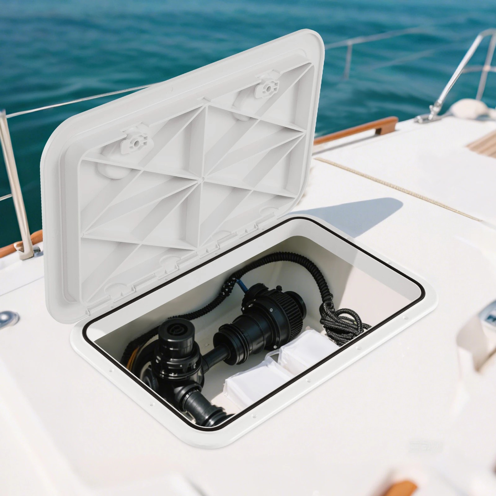 2 Costway 60.5x35.5cm Boat Hatch Marine Deck Access Hatch Cover w/180°Lid Hinge - White, 2 of 2