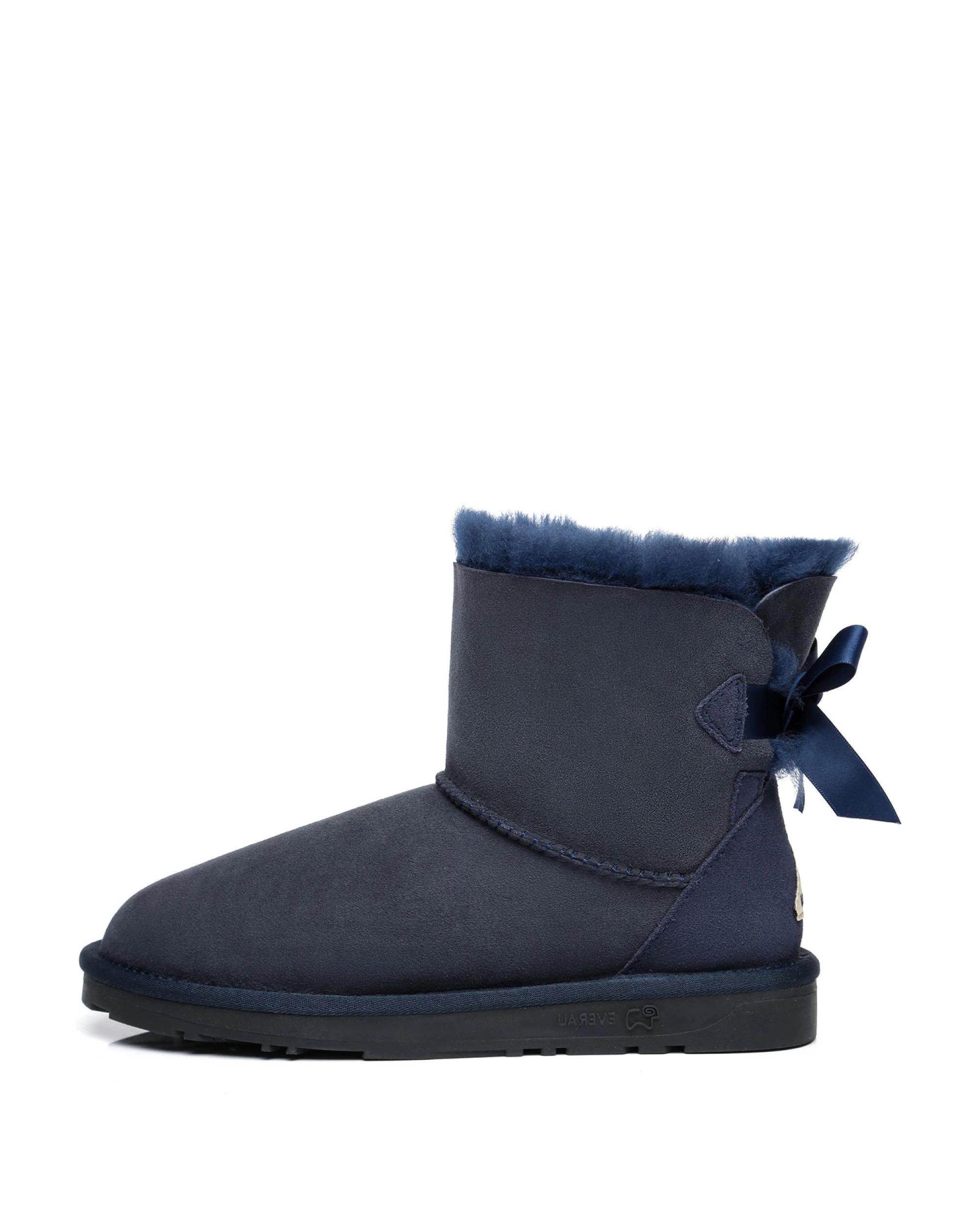 4 Everau Womens Mini Back Bow UGG Boots NAVY BLUE, 4 of 5