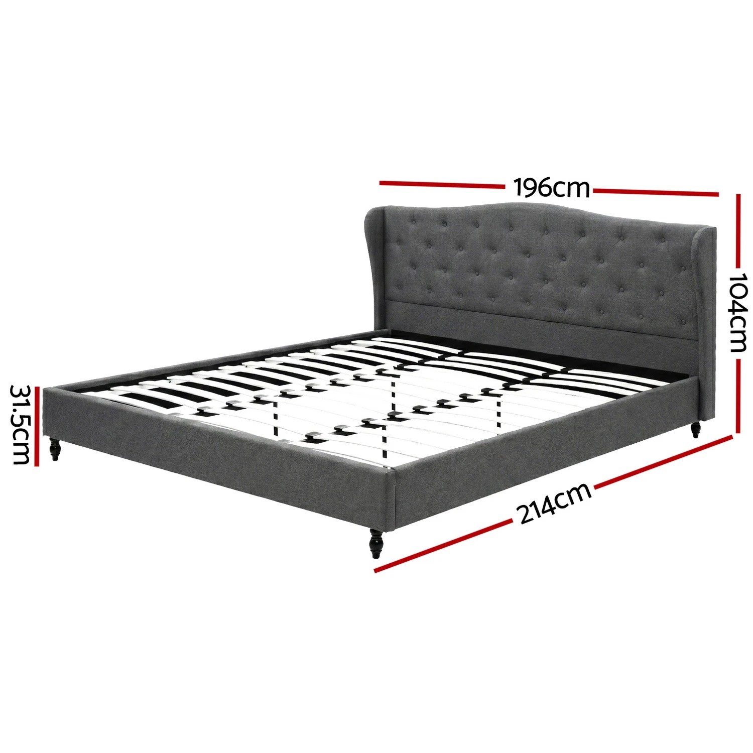 2 Artiss King Bed Frame with Wingback Headboard  Linen Upholste Platform Bed Base - Grey, 2 of 6