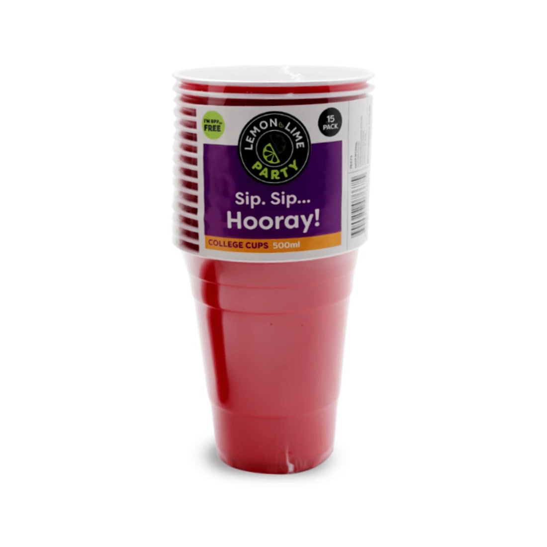 3 15pk Lemon & Lime Reusable 500ml College Party Cups Drinking Water Drink Cup Red
 - Red, 3 of 3