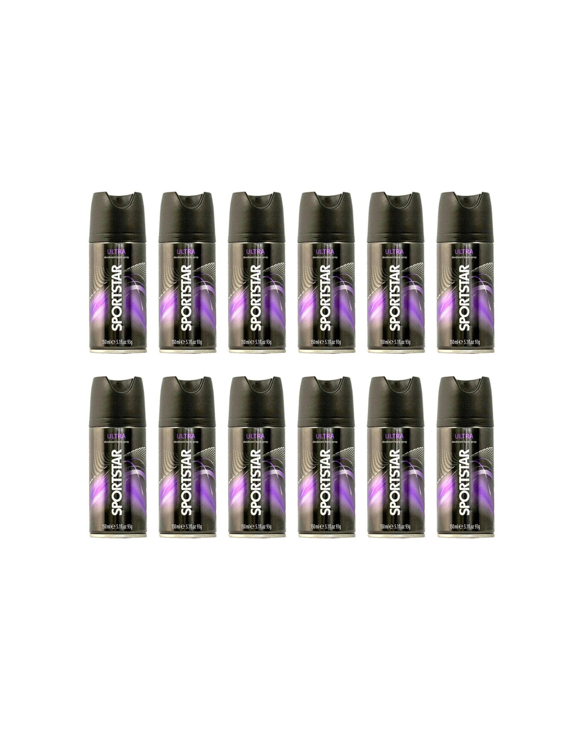 1 Sportstar 12PK Men's Deodorant Body Spray Ultra Scent Odour Protect 150ml - Purple, 1 of 2
