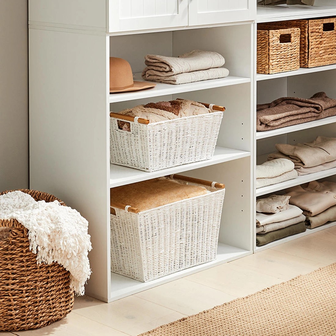 8 Rectangle Bamboo Handle Basket - Medium, White, 8 of 8