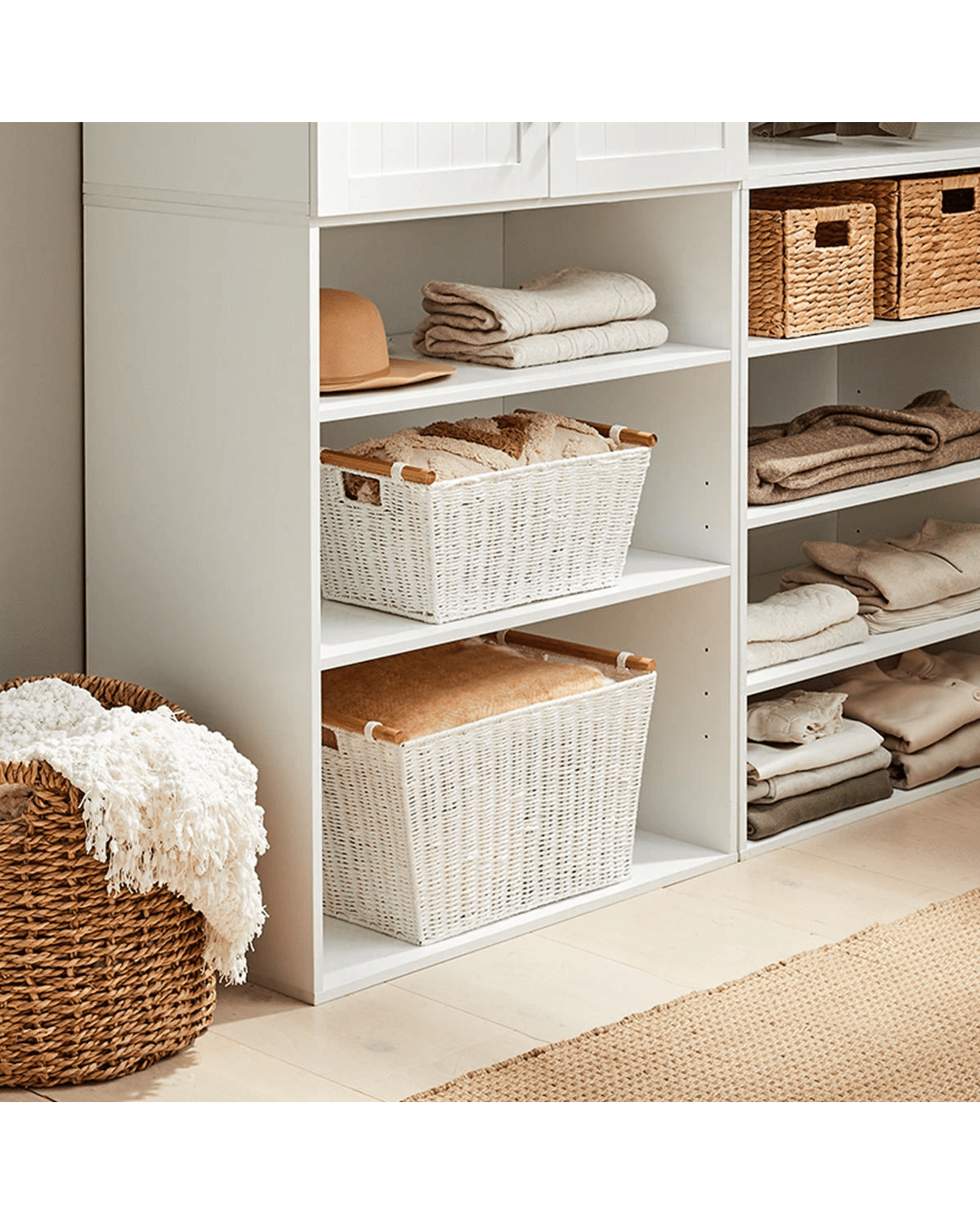 8 Rectangle Bamboo Handle Basket - Medium, White, 8 of 8