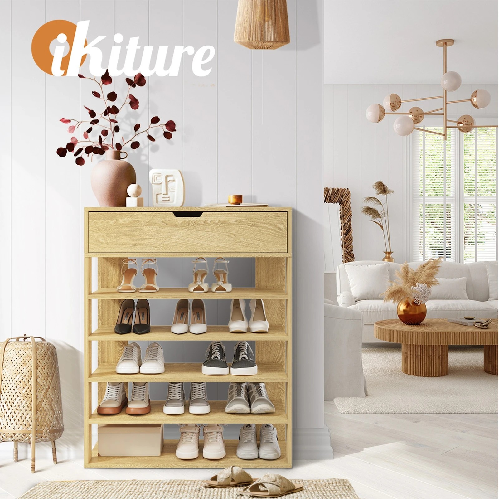 5 Oikiture Shoes Storage Rack 5-tier Shelves Shoe Storage Cabinet Drawer
 - Natural, 5 of 8