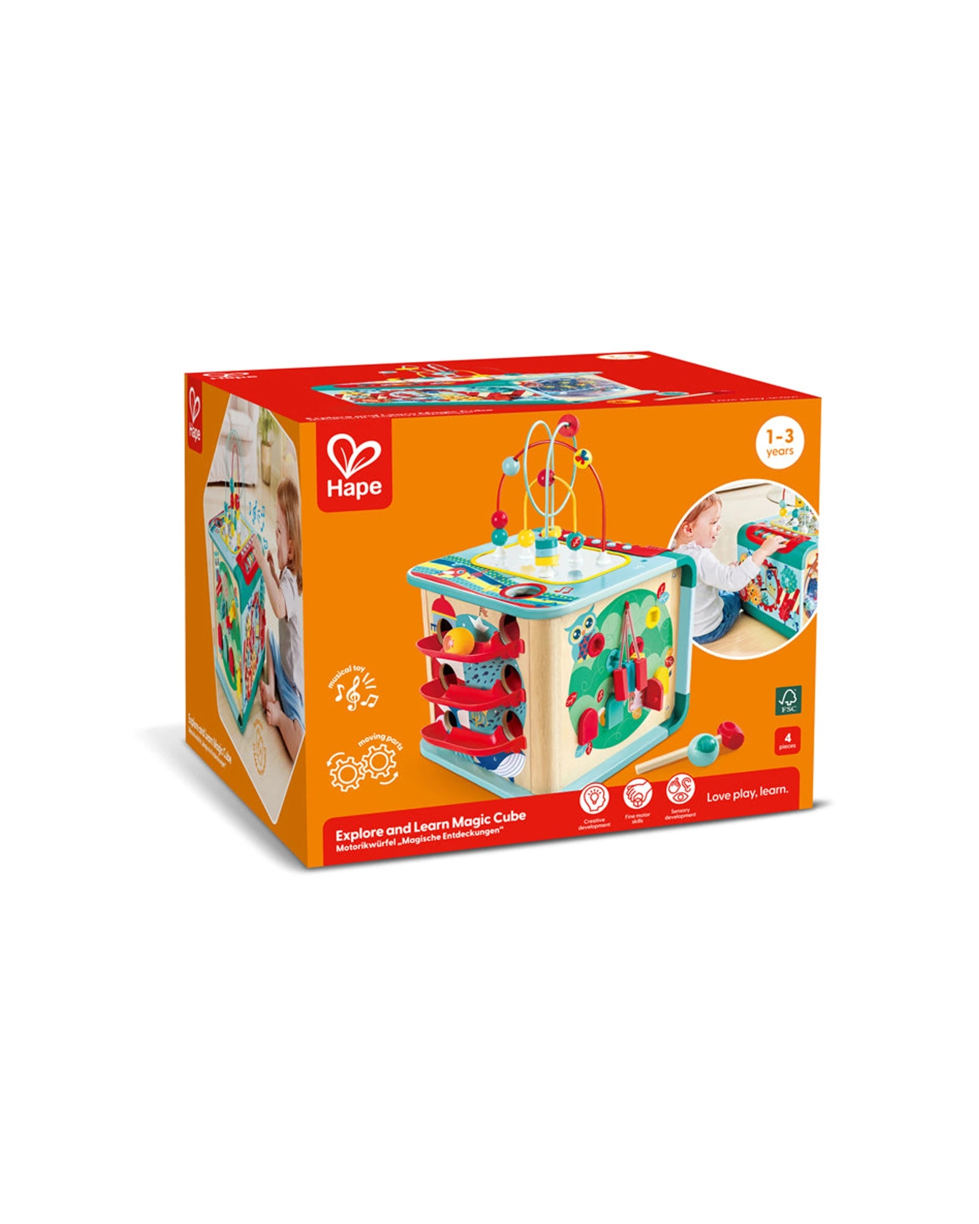 2 Hape Kids Toddler Explore & Learn Magic Cube Activity Play Toy Music Gears - Multi, 2 of 3