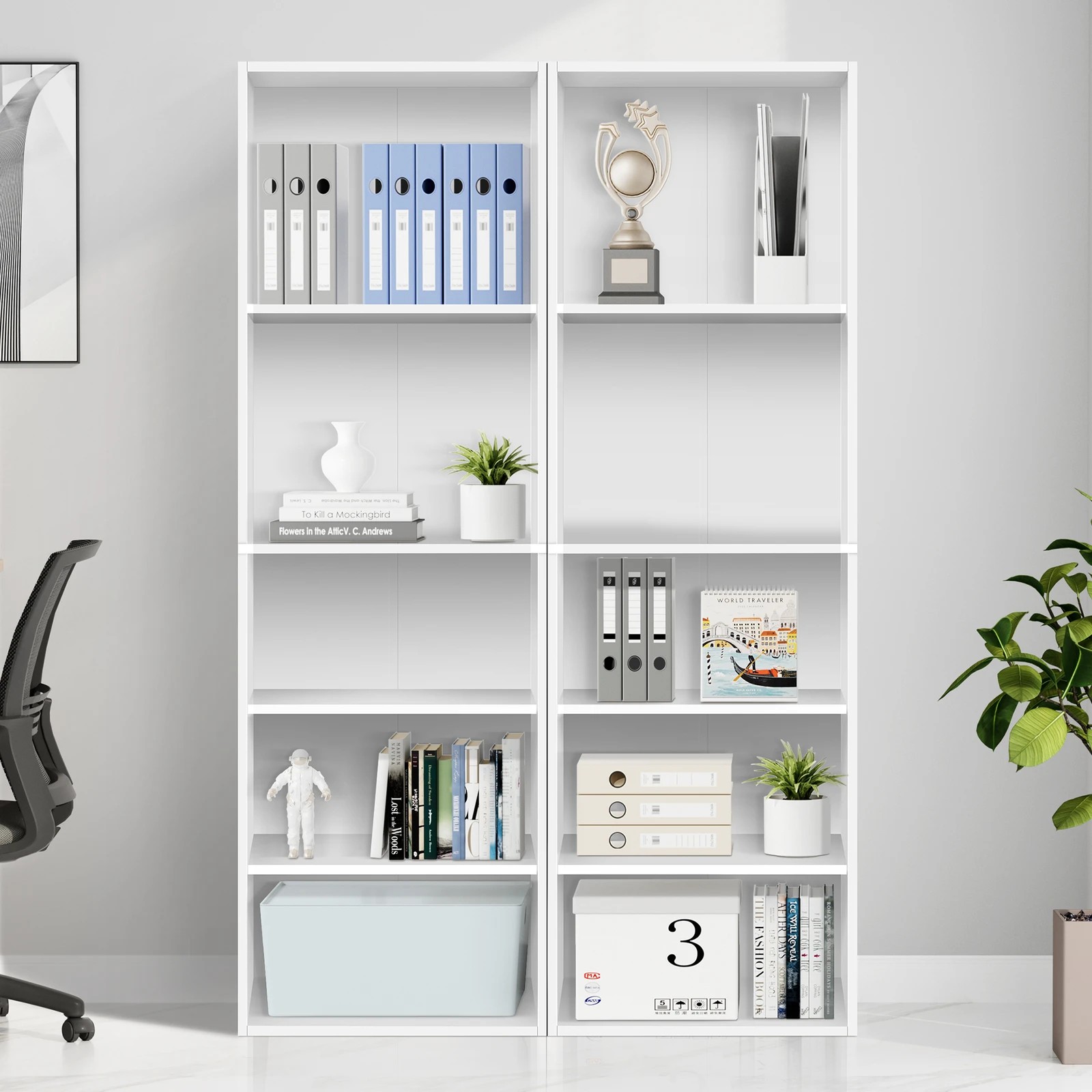 3 Alfordson Office Storage Cabinet 5 Shelves Bookcase Tallboy Bedroom - White, 3 of 9