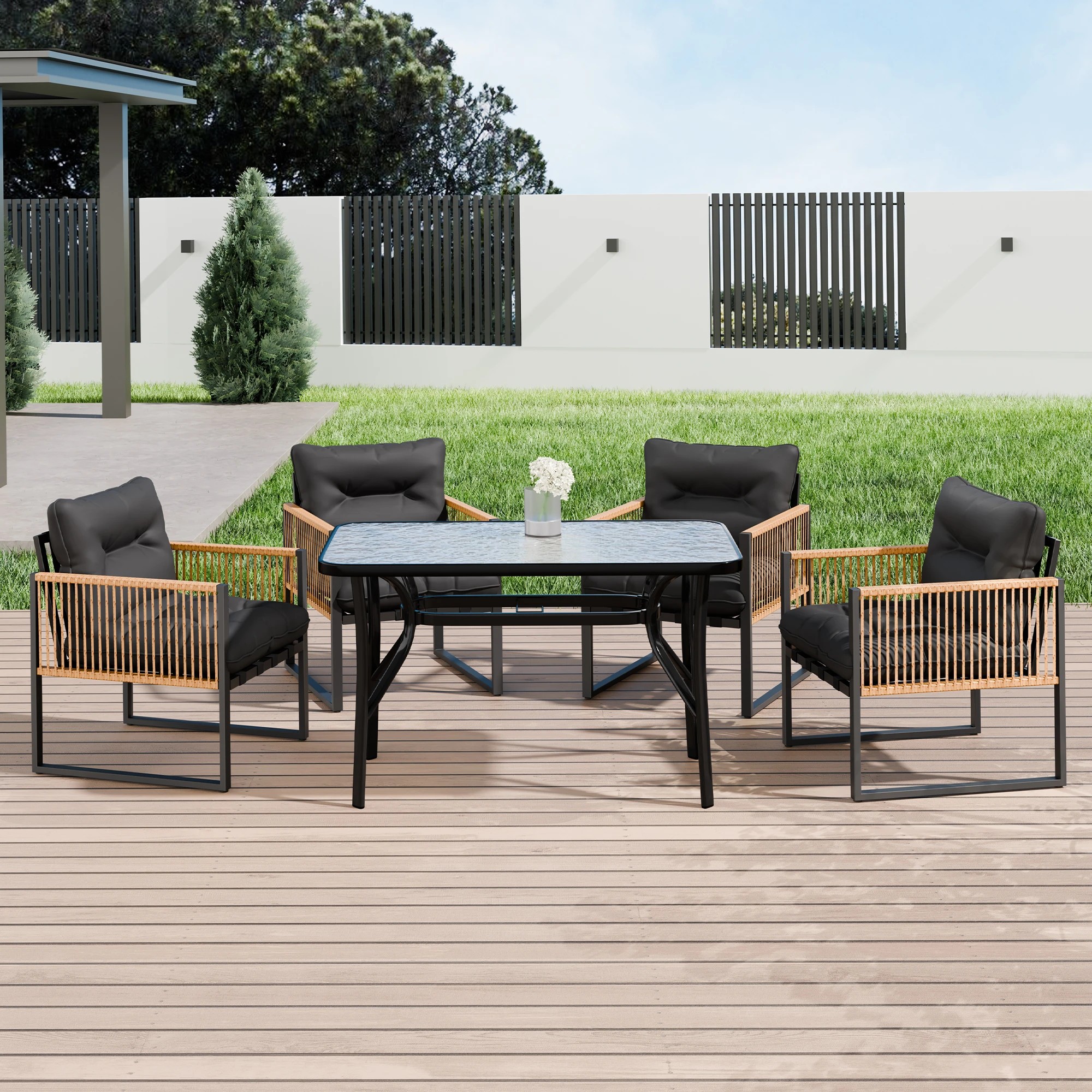 10 Alfordson Outdoor Dining Set Garden Table Lounge Chairs Patio Furniture - Black Grey, 10 of 10