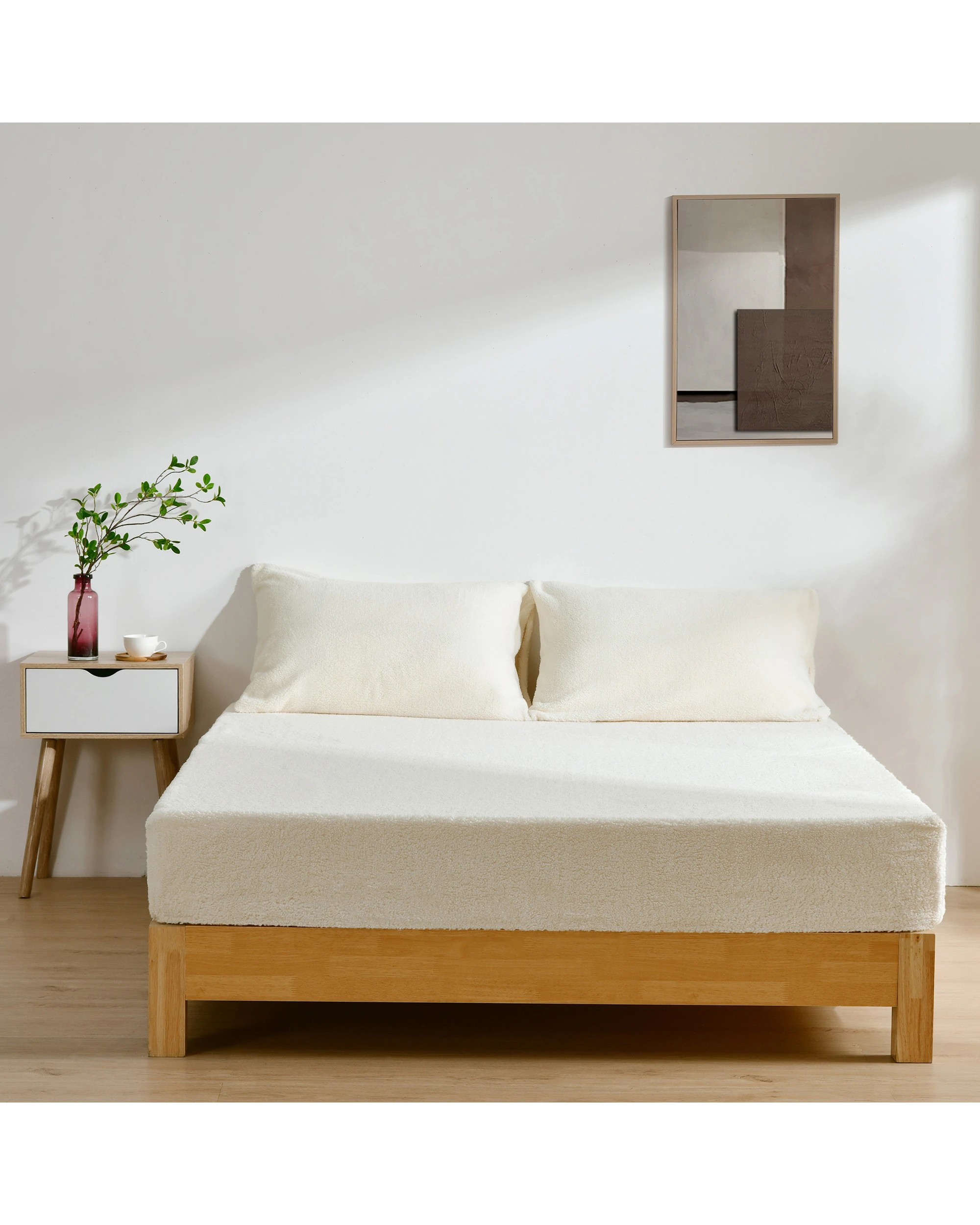 1 Dreamaker Jasper Teddy Fleece Combo Fitted Sheet Set - King Bed - Snow, 1 of 7