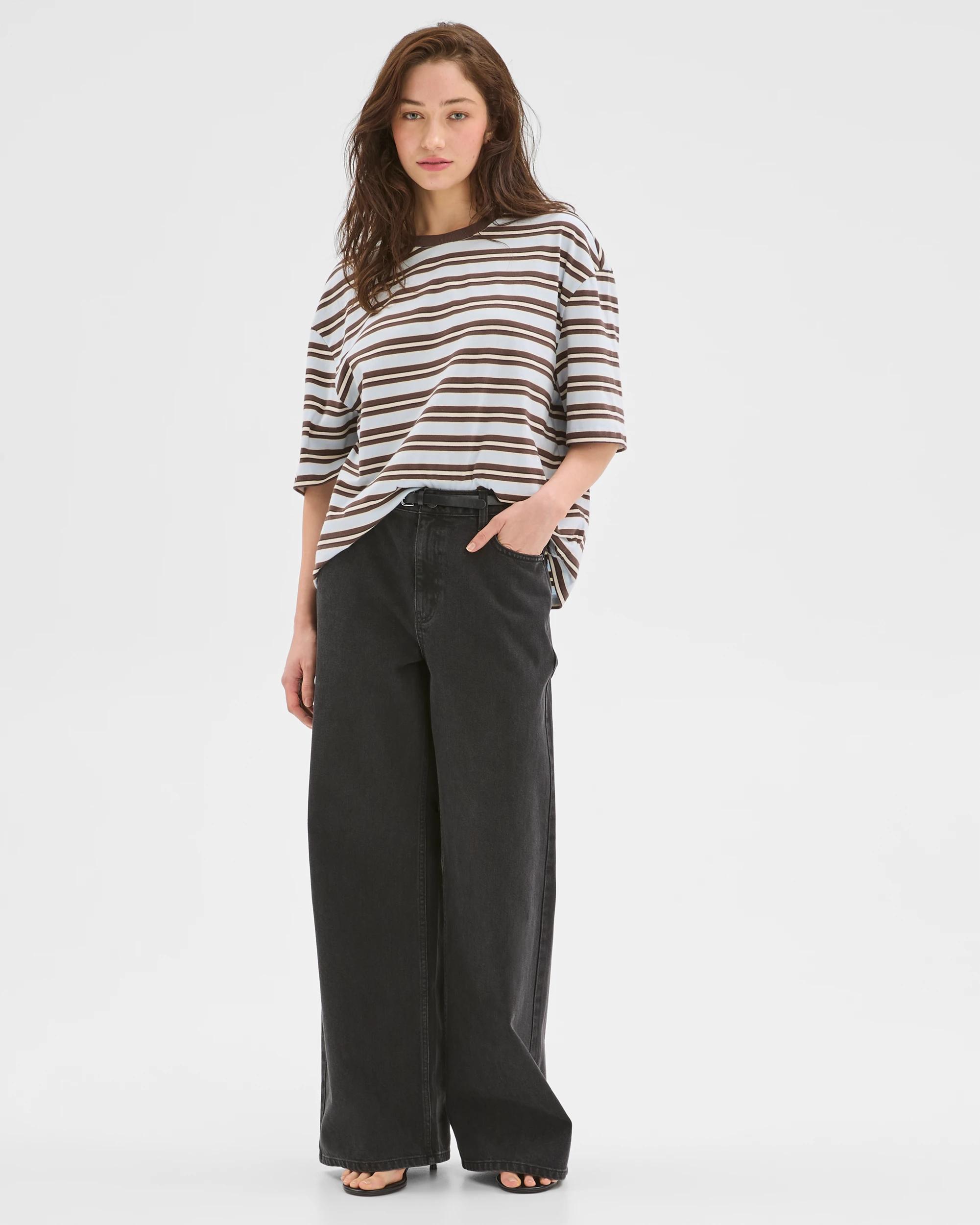 2 Lily Loves Australian Cotton Striped Retro T-Shirt BLUE/BROWN STRIPE, 2 of 7