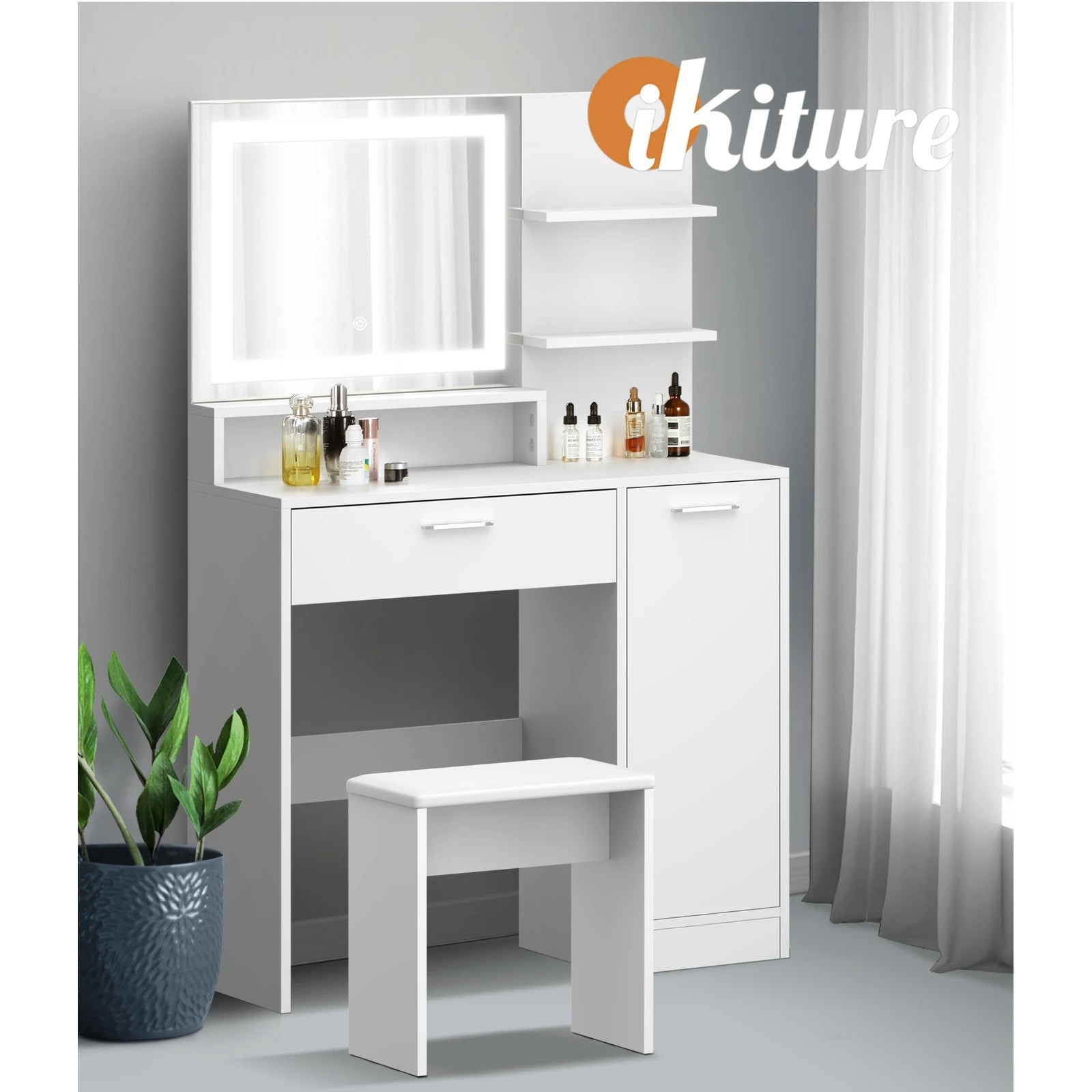 6 Oikiture Dressing Table Stool Set Makeup Mirror Led Light Large Cabinet
 - White, 6 of 9