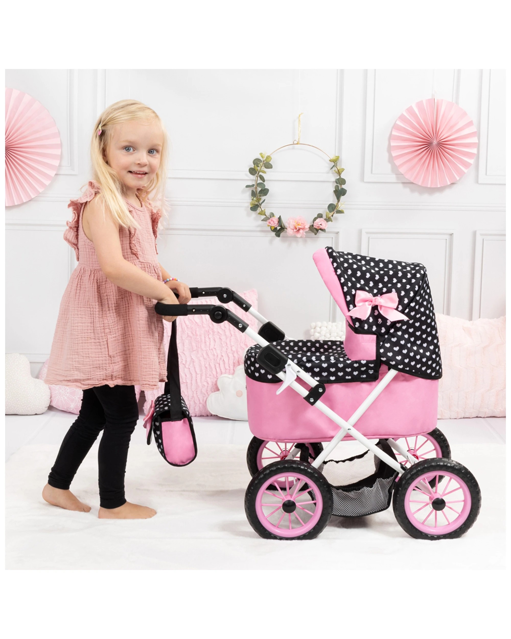 4 Bayer Trendy Folding Doll Pram Adjustable Handle Fits Up To 46Cm With Bag
 - pink, 4 of 4