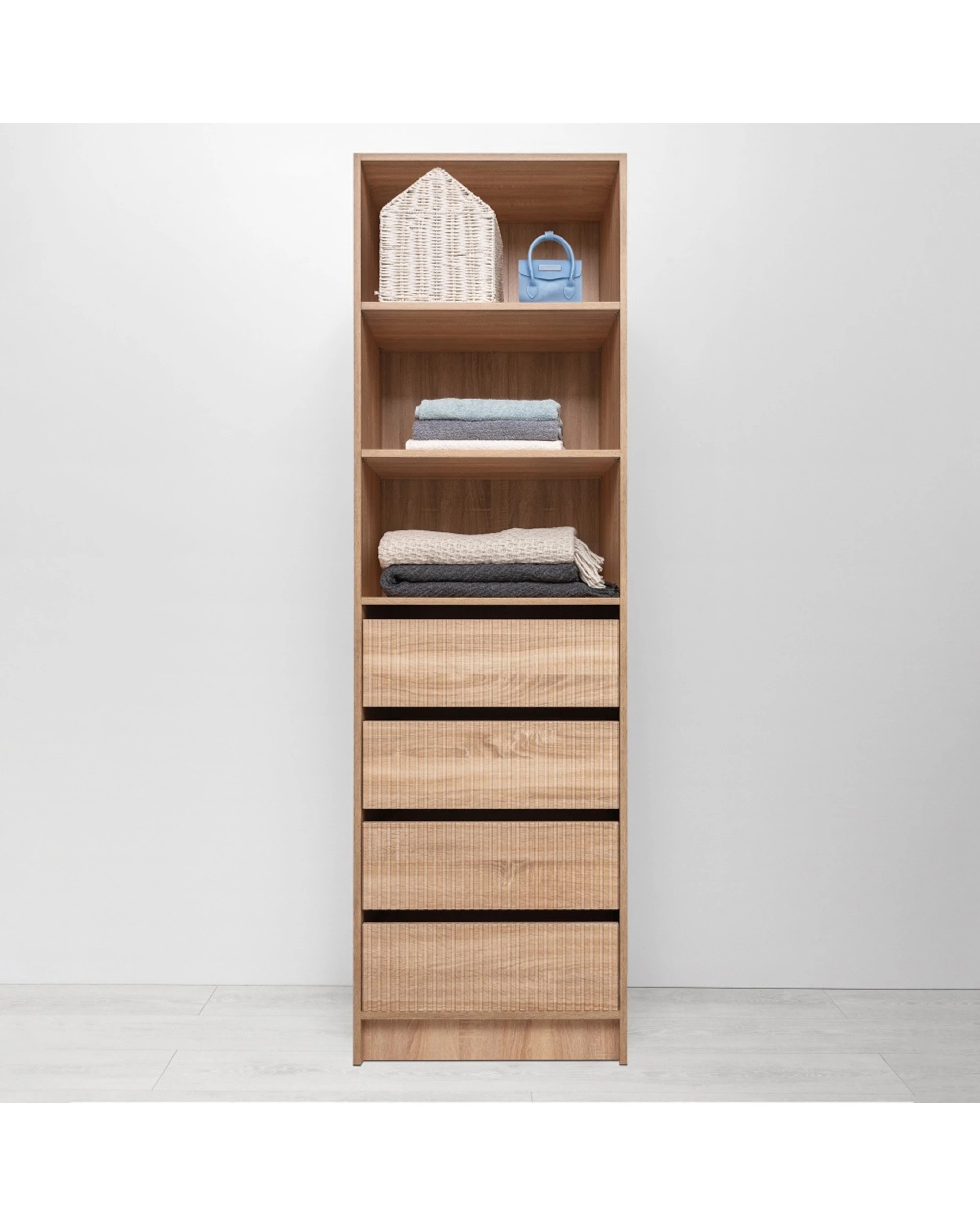 2 European Cabinetry Malmo Walk In Wardrobe 4 Drawer 3 Shelf Module Fluted Oak - Natural, 2 of 4
