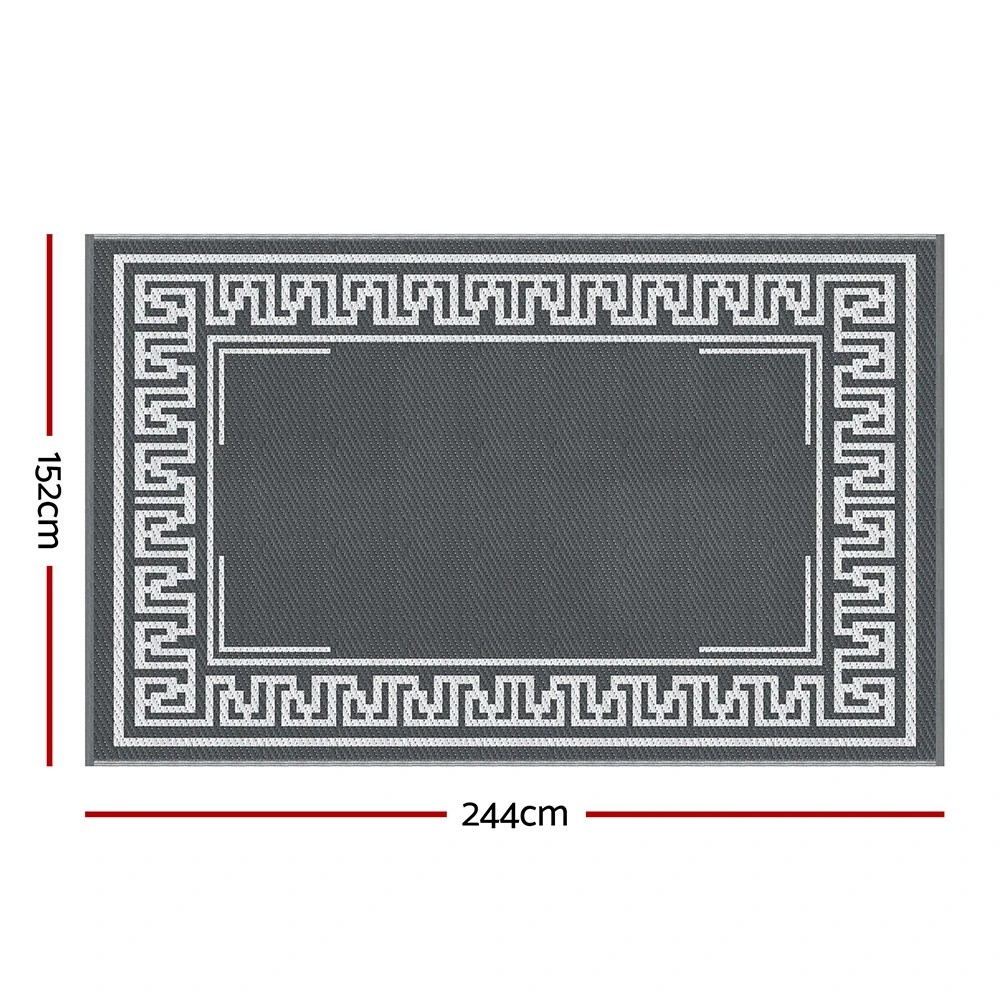 2 Gardeon Outdoor Rugs 152x244cm Large Carpet Reversible Area Mat PP Dual-Sided Patio Rug Greek Key - Grey, 2 of 8