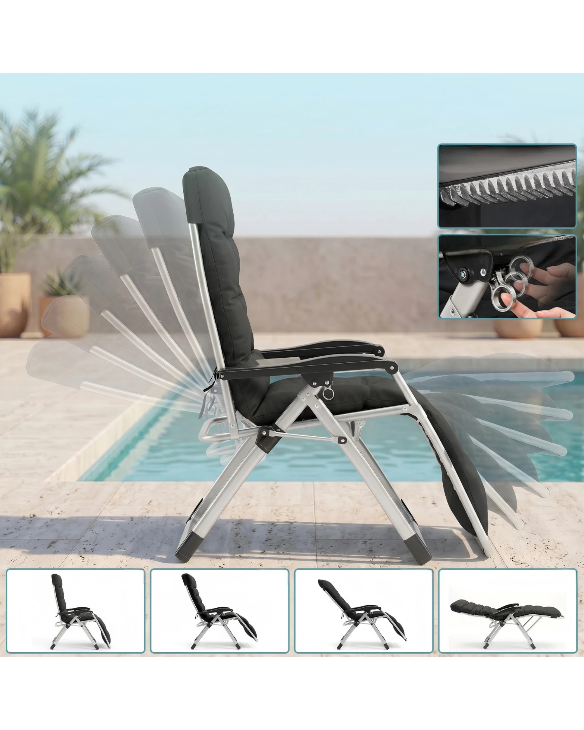 4 Advwin Zero Gravity Chair, 170° Adjustable Folding Recliner with Pillow & Cup Holder & Upgraded Lock 440LBS - Grey, 4 of 7