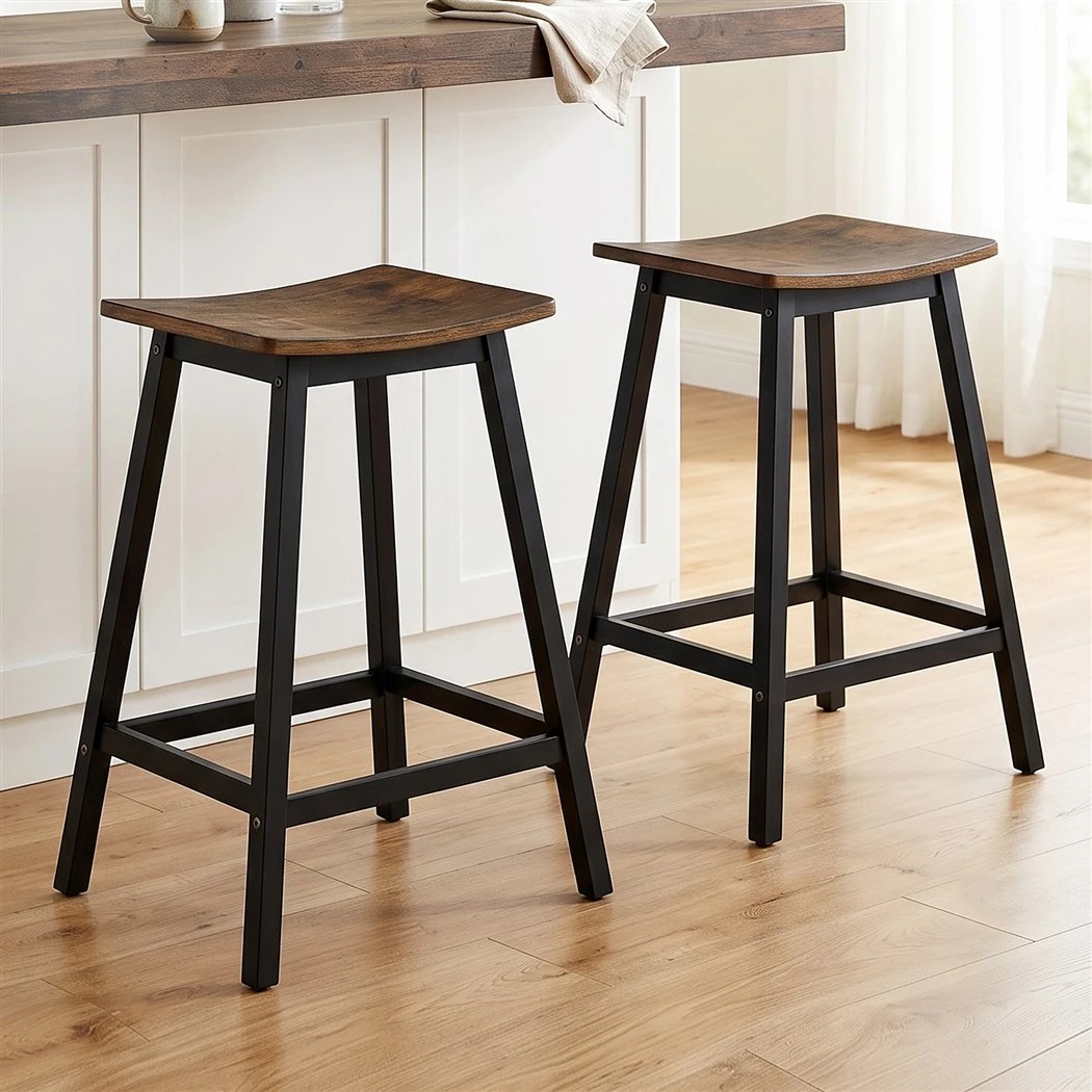 2 Artiss Bar Stools Set of 2 Kitchen Counter Stools Wooden Industrial Rustic - Brown, 2 of 7