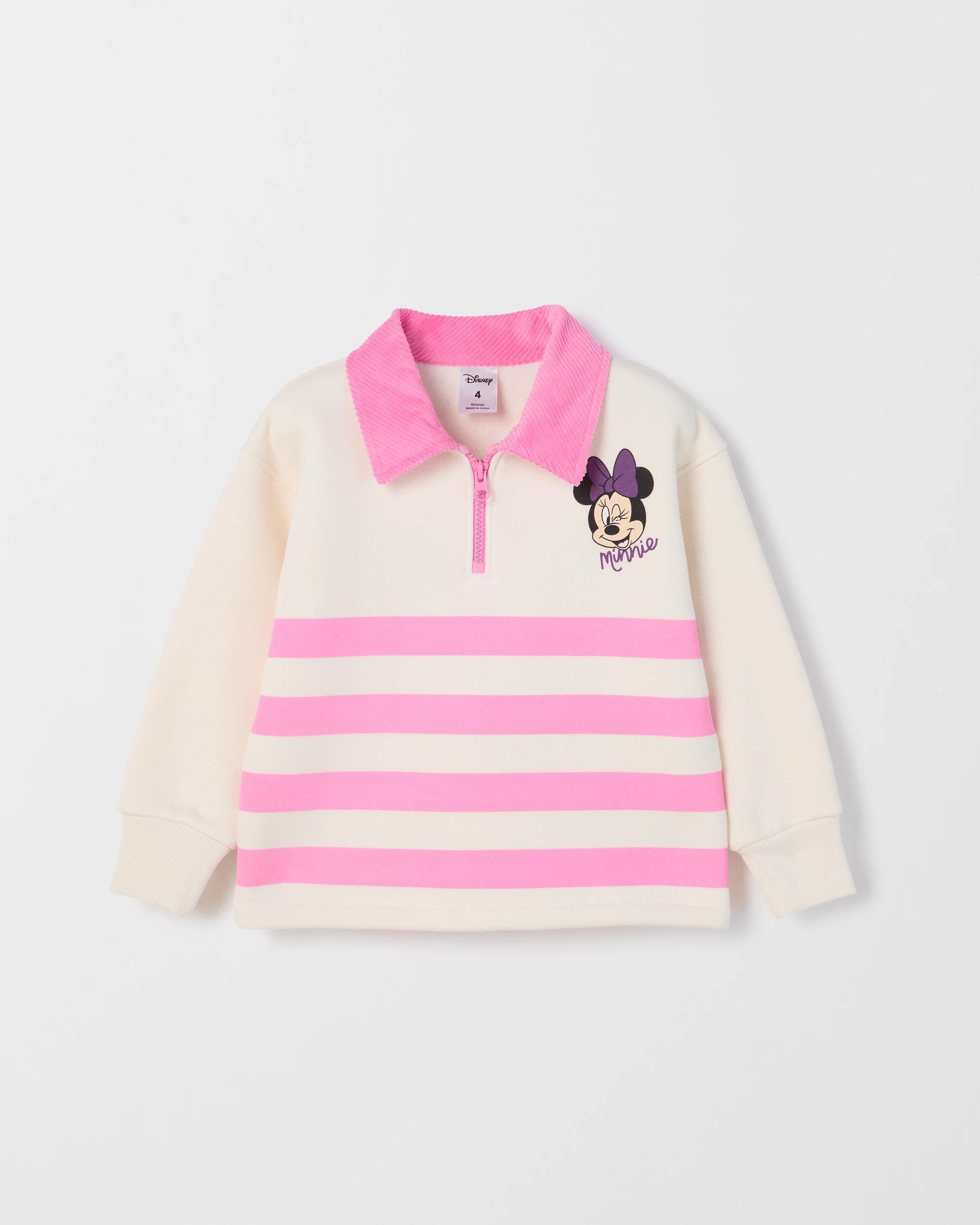 5 Disney Minnie Mouse Australian Cotton Fleece 1/4 Zip Corduroy Collar Jumper PINK/OAT MARLE, 5 of 6