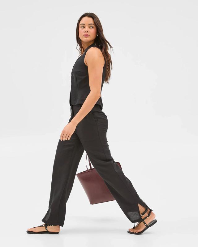 European Linen Blend Tie Detail Pants - Lily L