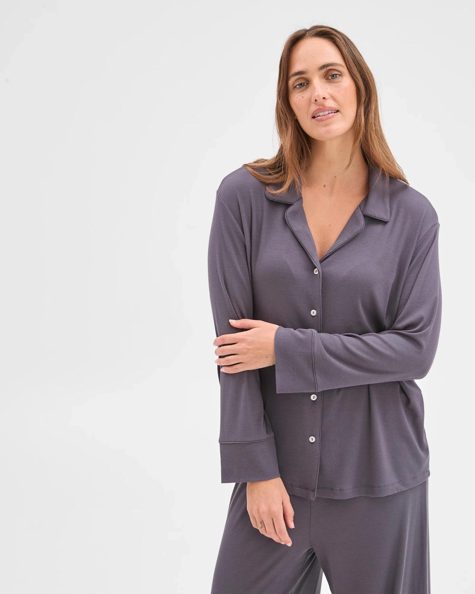 5 Target Woman Long Sleeve Rib Pyjama Shirt CHARCOAL, 5 of 6