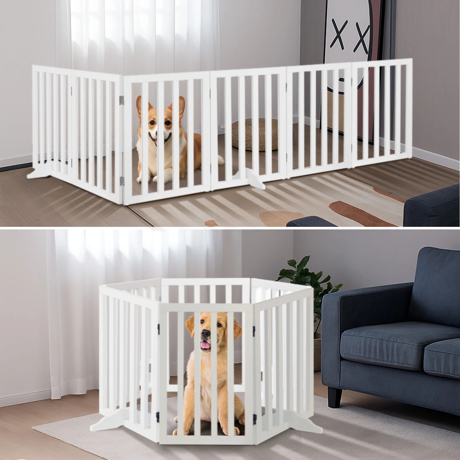 7 Alopet Wooden Pet Gate Dog Fence Safety Stair Barrier Security Door 6 Panels - White, 7 of 10