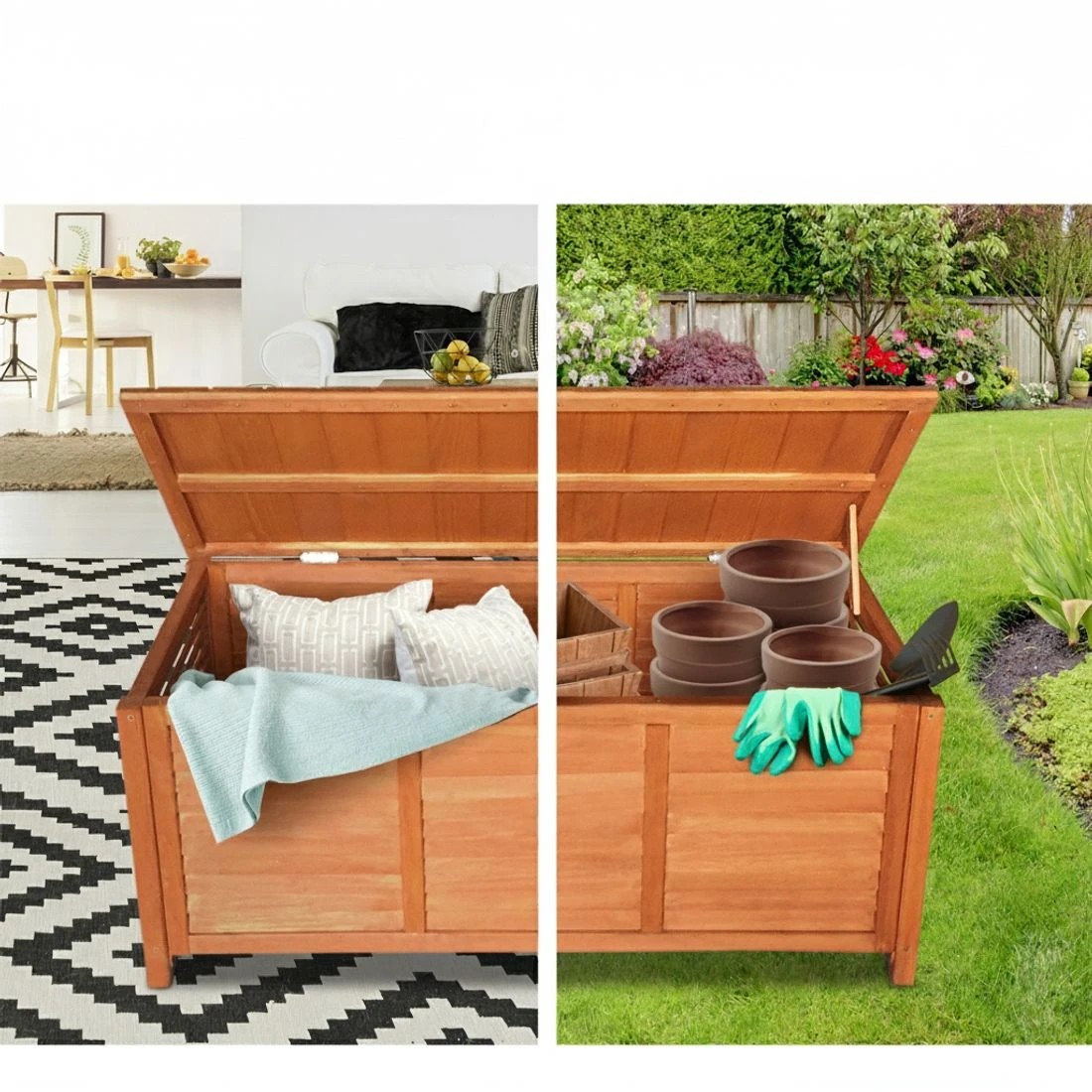 3 Gardeon Outdoor Storage Bench Box 210L Wooden Patio Furniture Garden Chair - Brown, 3 of 7